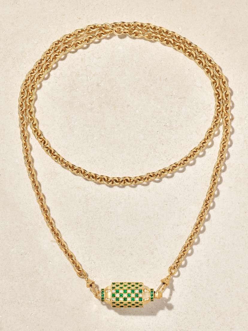 Marie Lichtenberg Check Locket 18-karat Gold, Emerald And Diamond Necklace