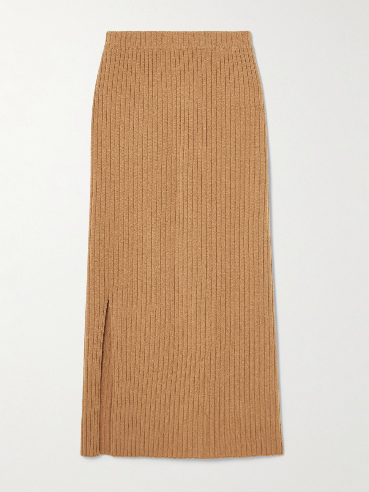 Allude Ribbed Cashmere Maxi Skirt In Brown