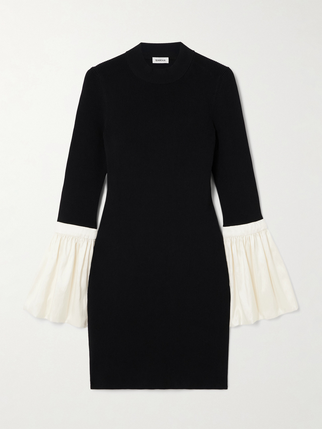 SIMKHAI - Agathea Satin-trimmed Ribbed-knit Mini Dress - Black