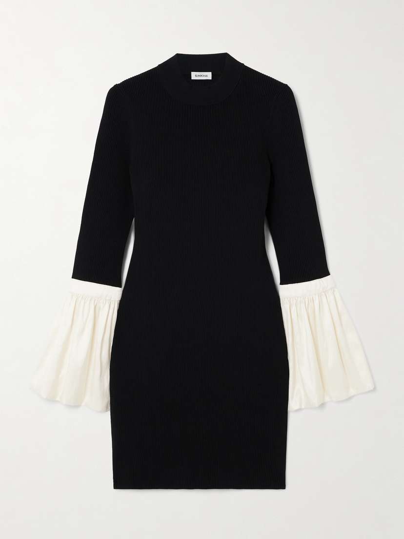Simkhai Agathea Satin-trimmed Ribbed-knit Mini Dress