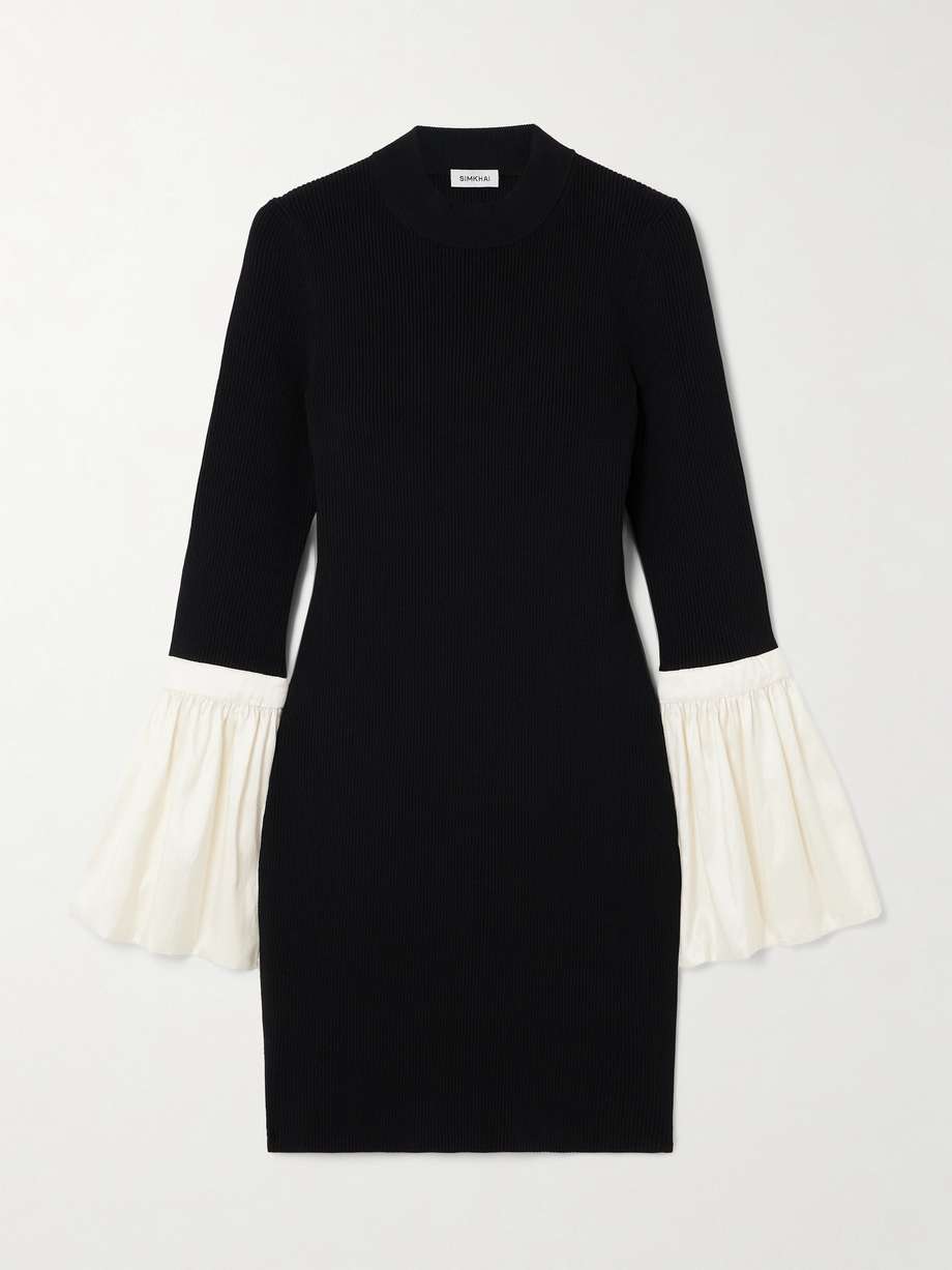 agathea satin-trimmed ribbed-knit mini dress