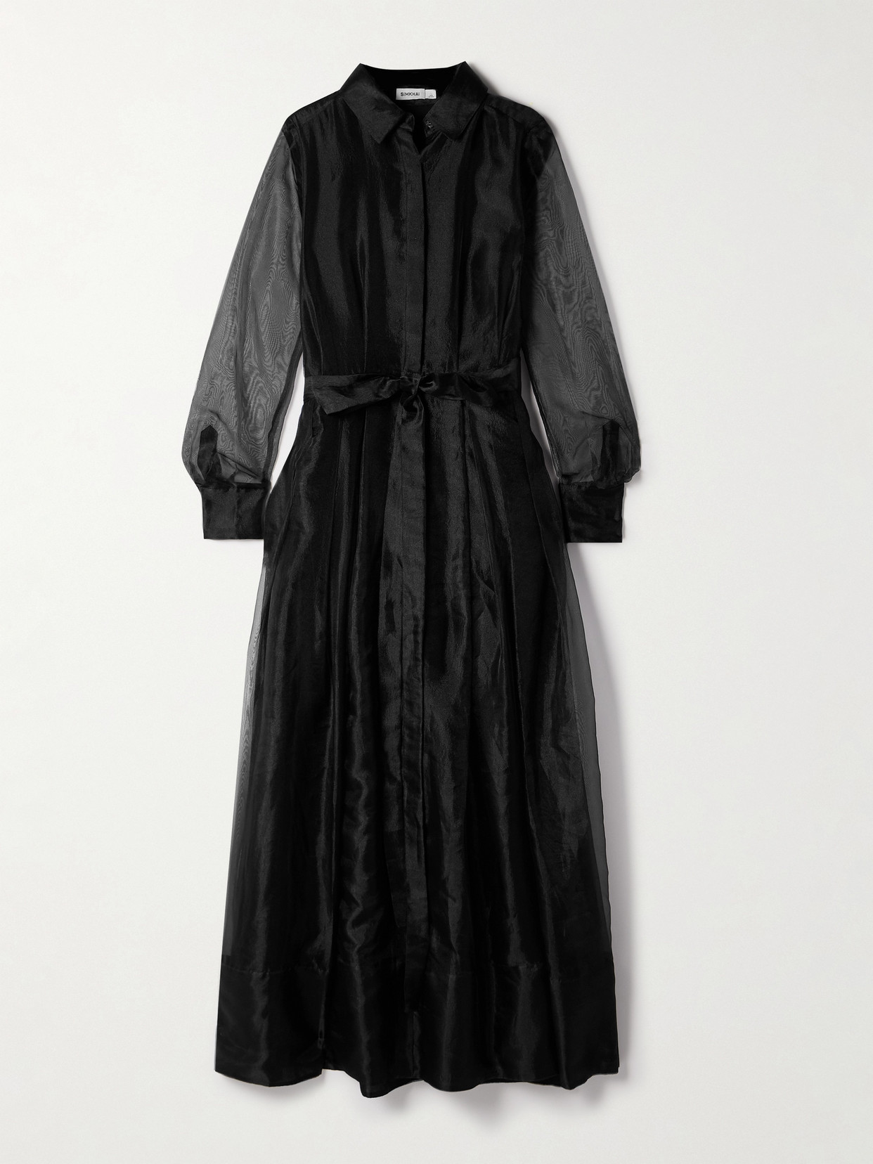 SIMKHAI - Montgomery Belted Pleated Organza Midi Dress - Black