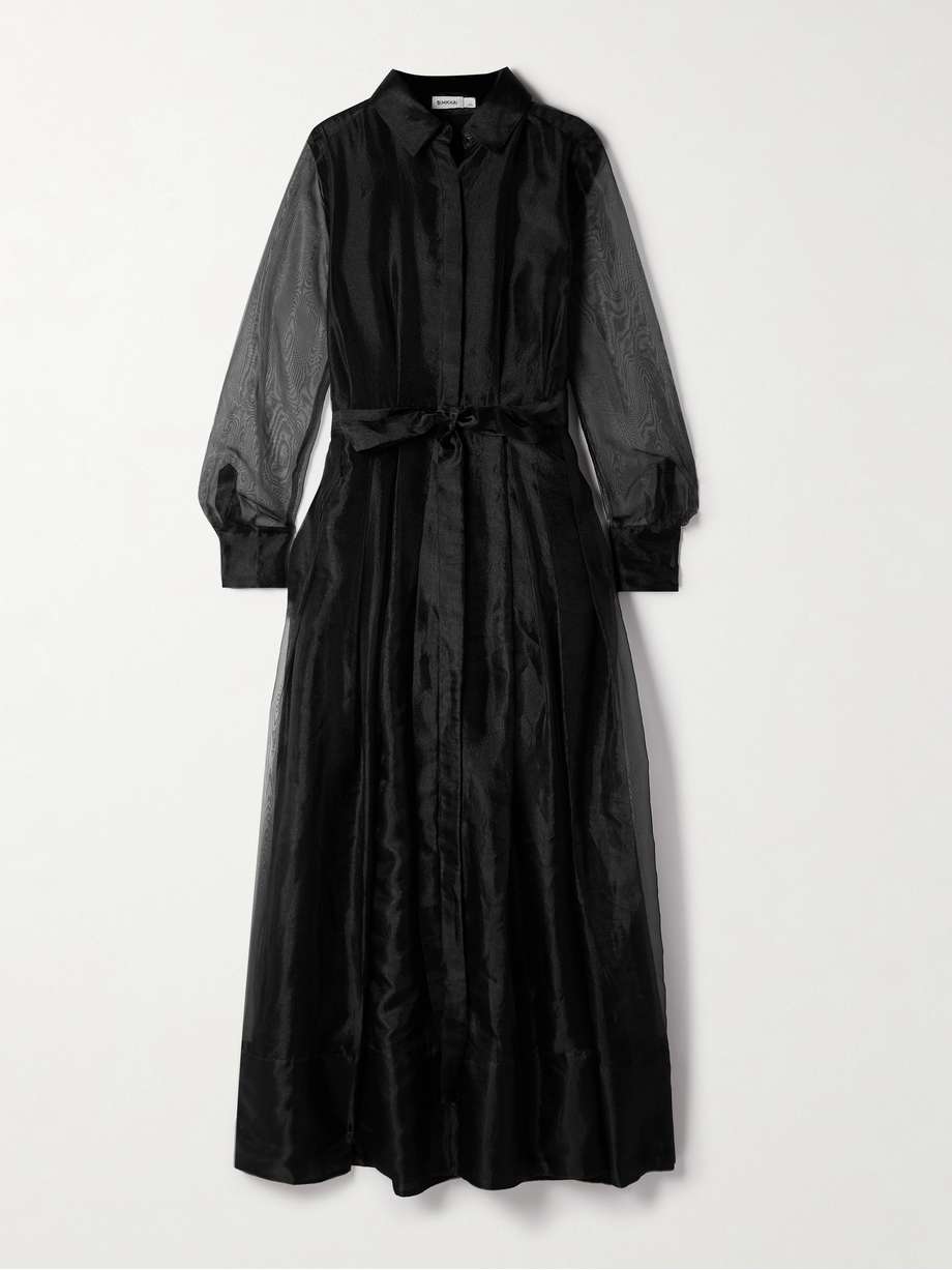 montgomery belted pleated organza midi dress
