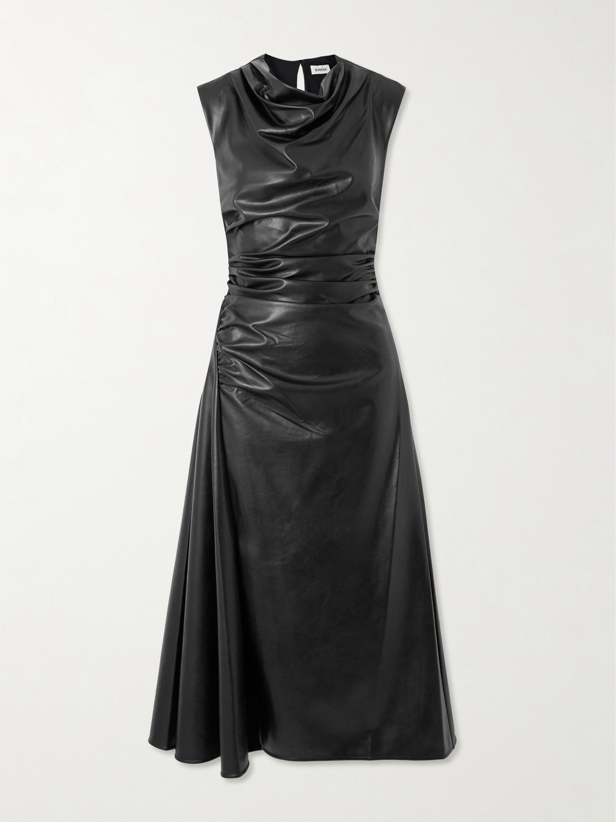 SIMKHAI - Burke Draped Faux Leather Midi Dress - Black