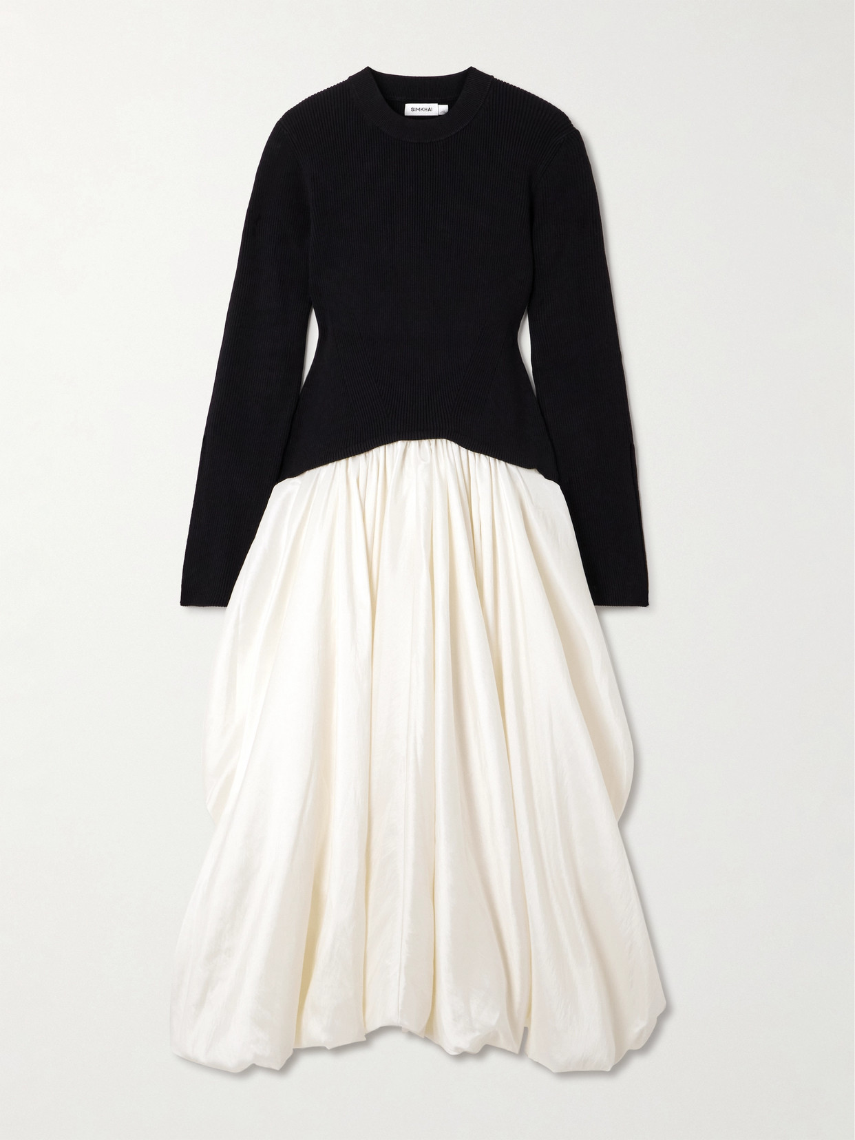 SIMKHAI - Kenlie Ribbed-knit And Taffeta Midi Dress - Black