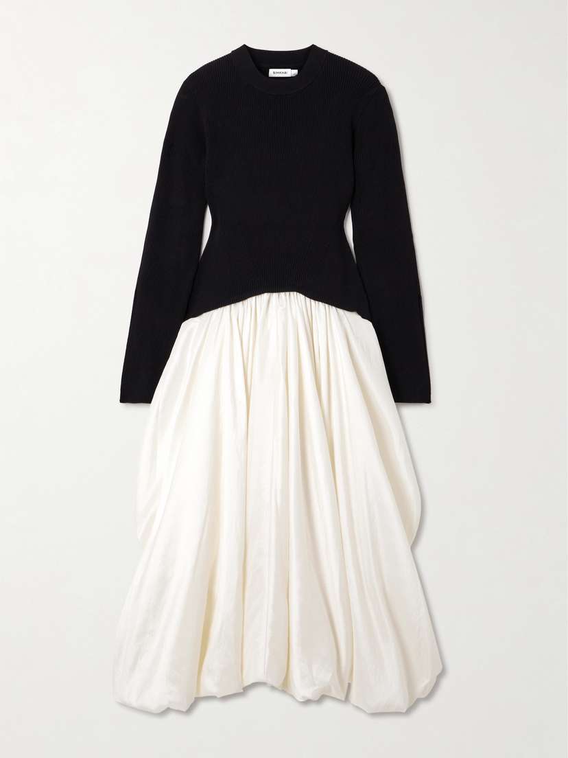 Simkhai Kenlie Ribbed-knit And Taffeta Midi Dress - x small