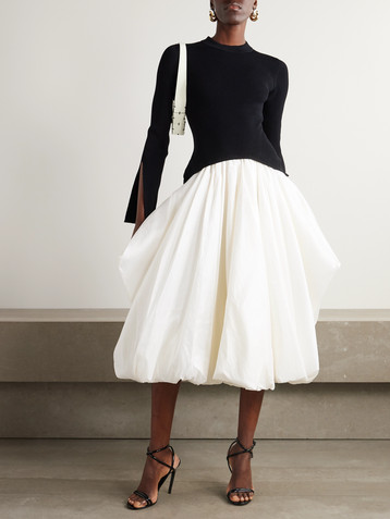 SIMKHAI Kenlie ribbed-knit and taffeta midi dress
