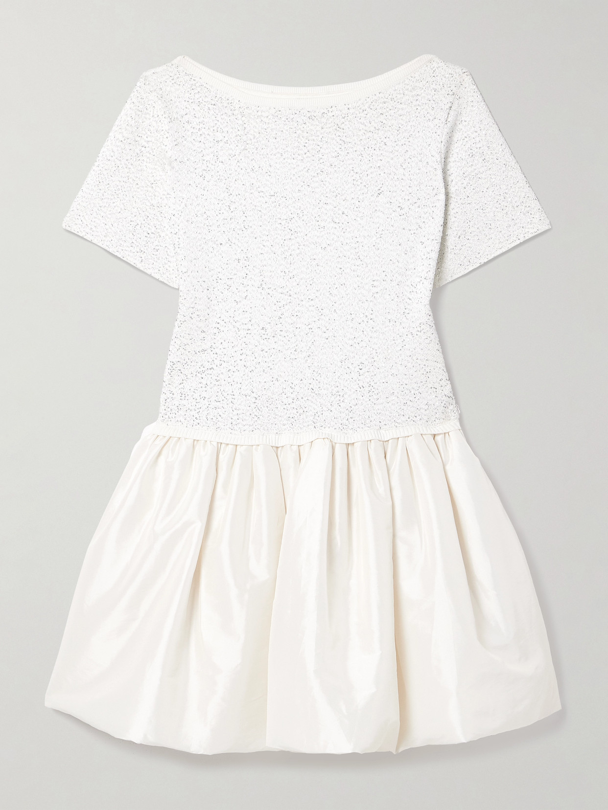 Simkhai Kenz Sequin-embellished Stretch-knit And Gathered Taffeta Mini Dress In Ivory