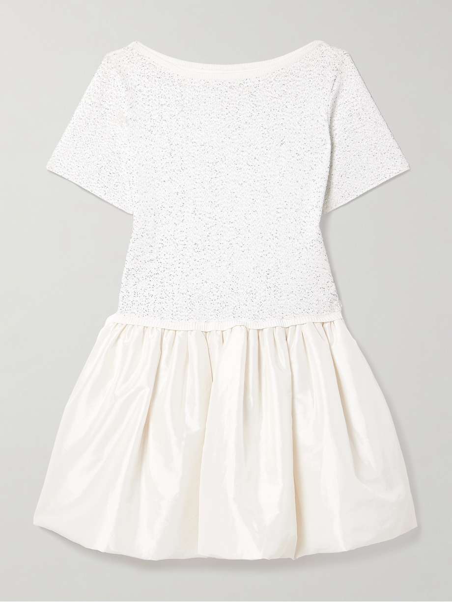 kenz sequin-embellished stretch-knit and gathered taffeta mini dress