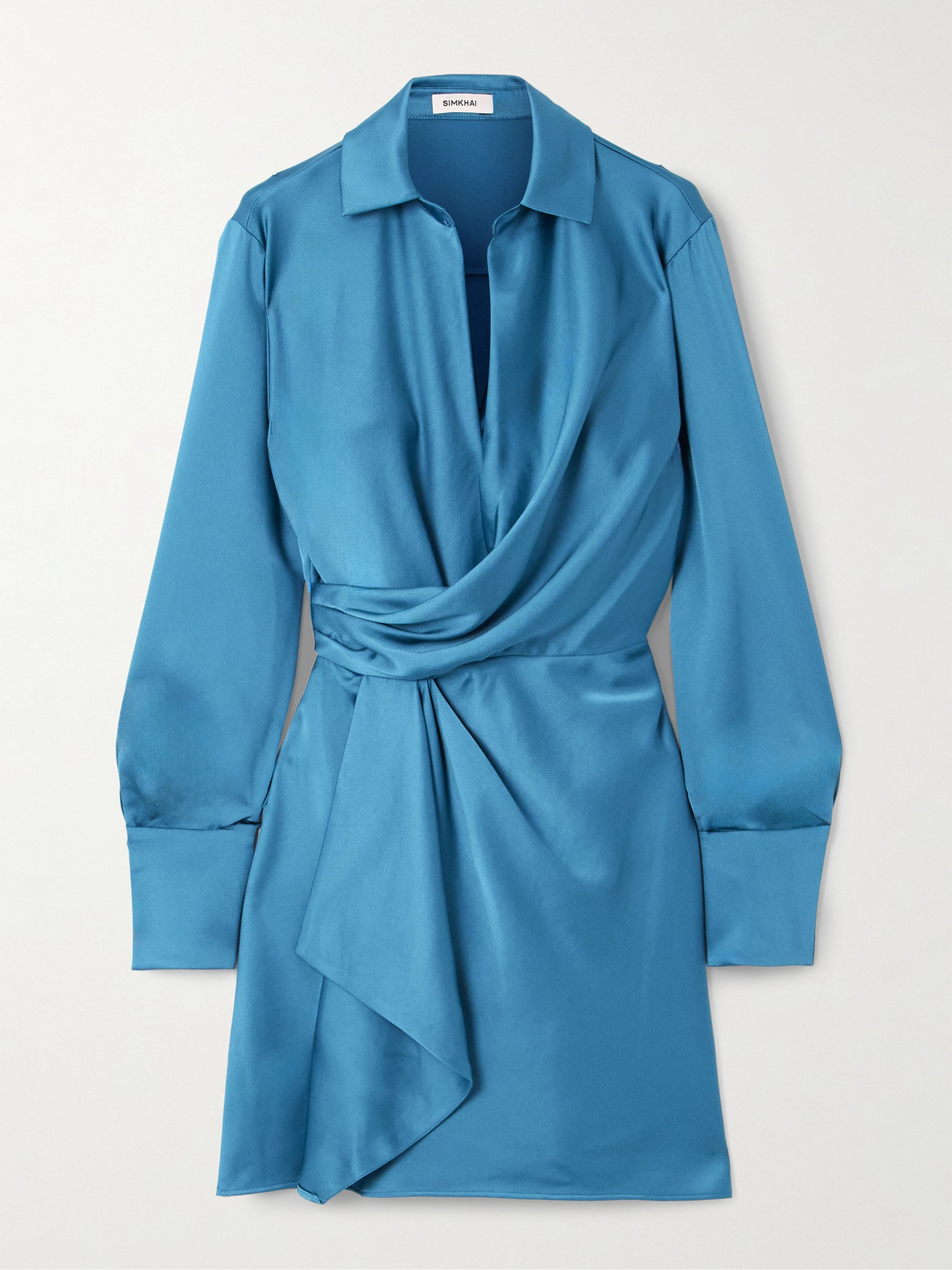 Simkhai Talit Wrap-effect Draped Satin Mini Dress In Blue