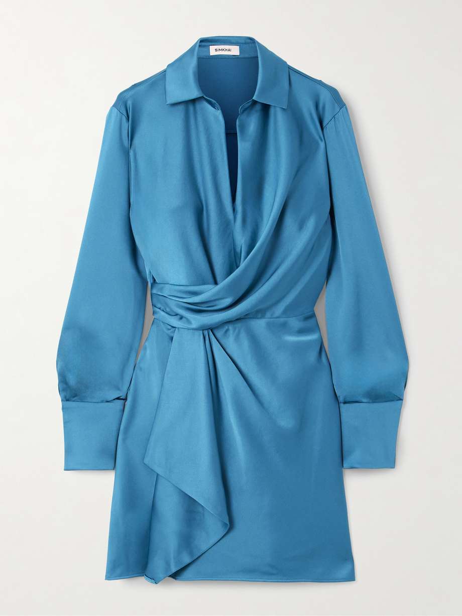 talit wrap-effect draped satin mini dress