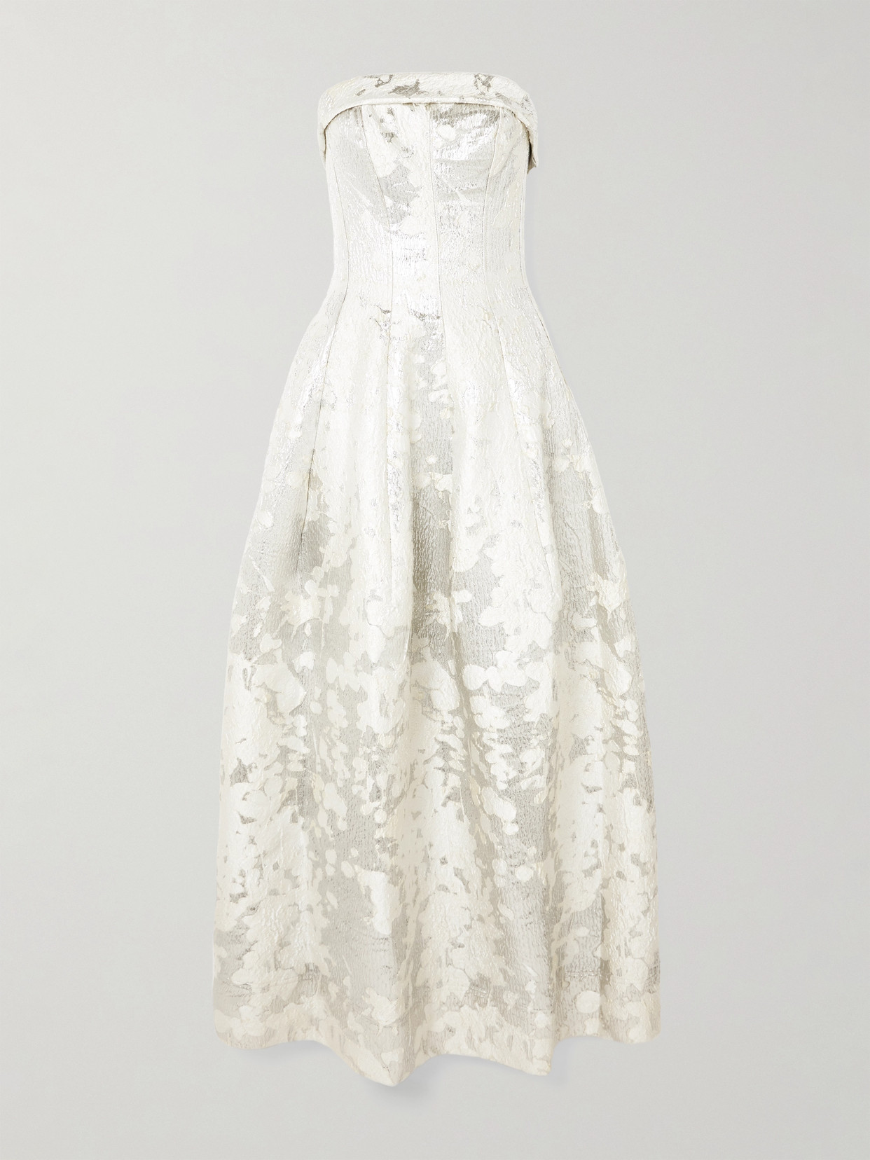 SIMKHAI OCTAVIA STRAPLESS METALLIC BROCADE GOWN