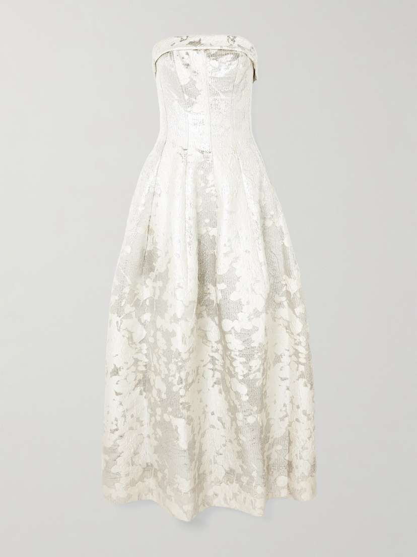 Simkhai Octavia Strapless Metallic Brocade Gown