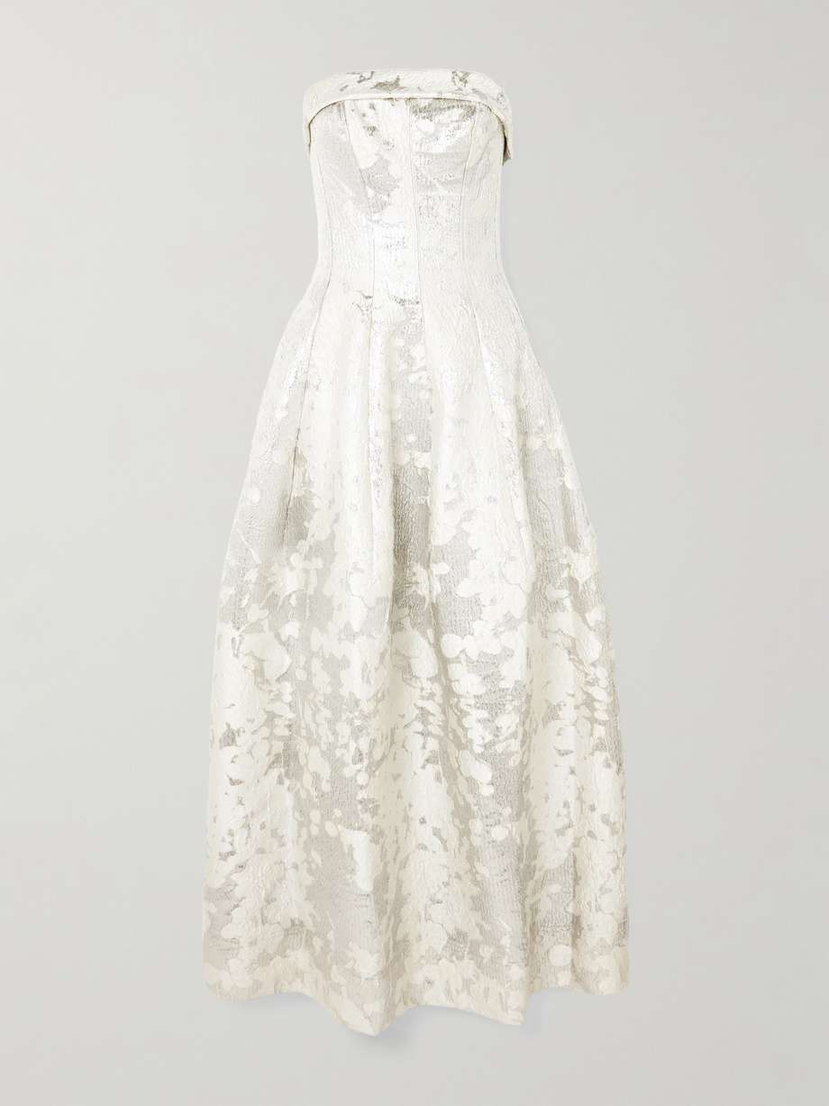 octavia strapless metallic brocade gown