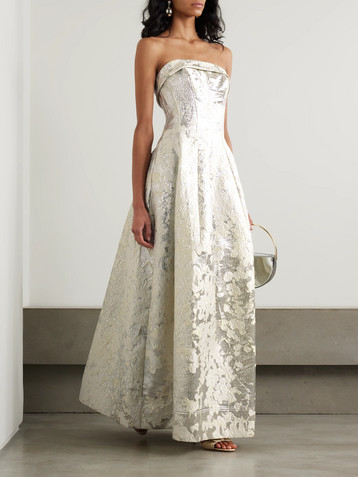 SIMKHAI Octavia strapless metallic brocade gown