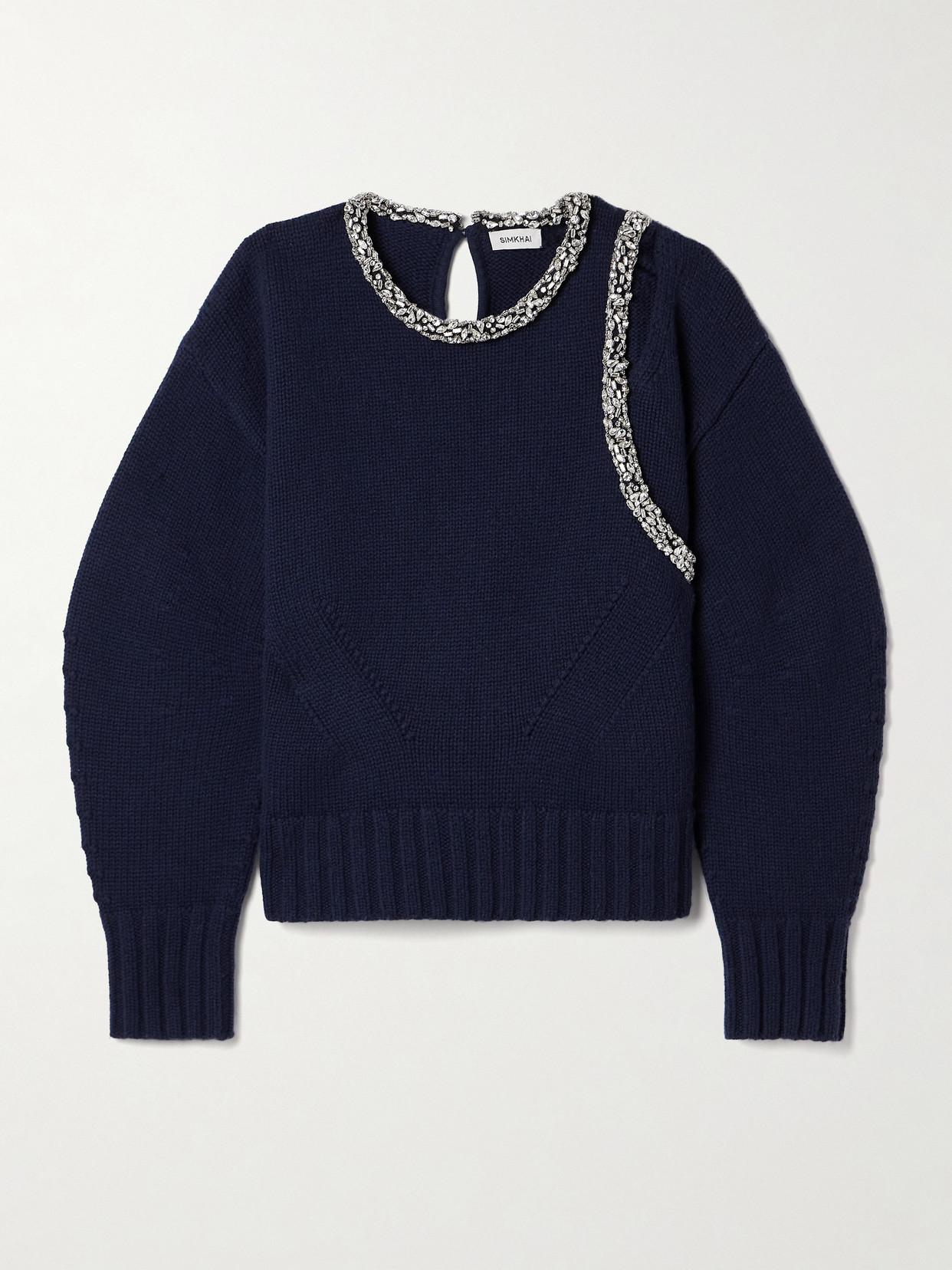 Simkhai Monroe Cutout Crystal-embellished Wool-blend Sweater In Blue