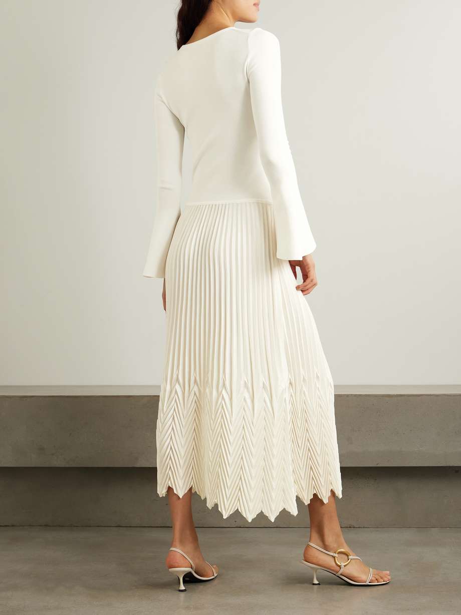 damoni jersey and plissé-satin midi dress