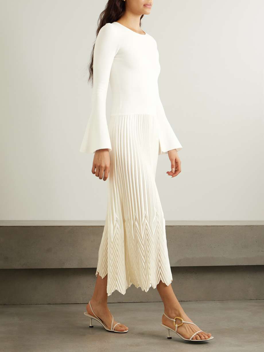 damoni jersey and plissé-satin midi dress
