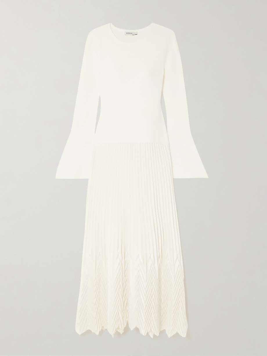 damoni jersey and plissé-satin midi dress
