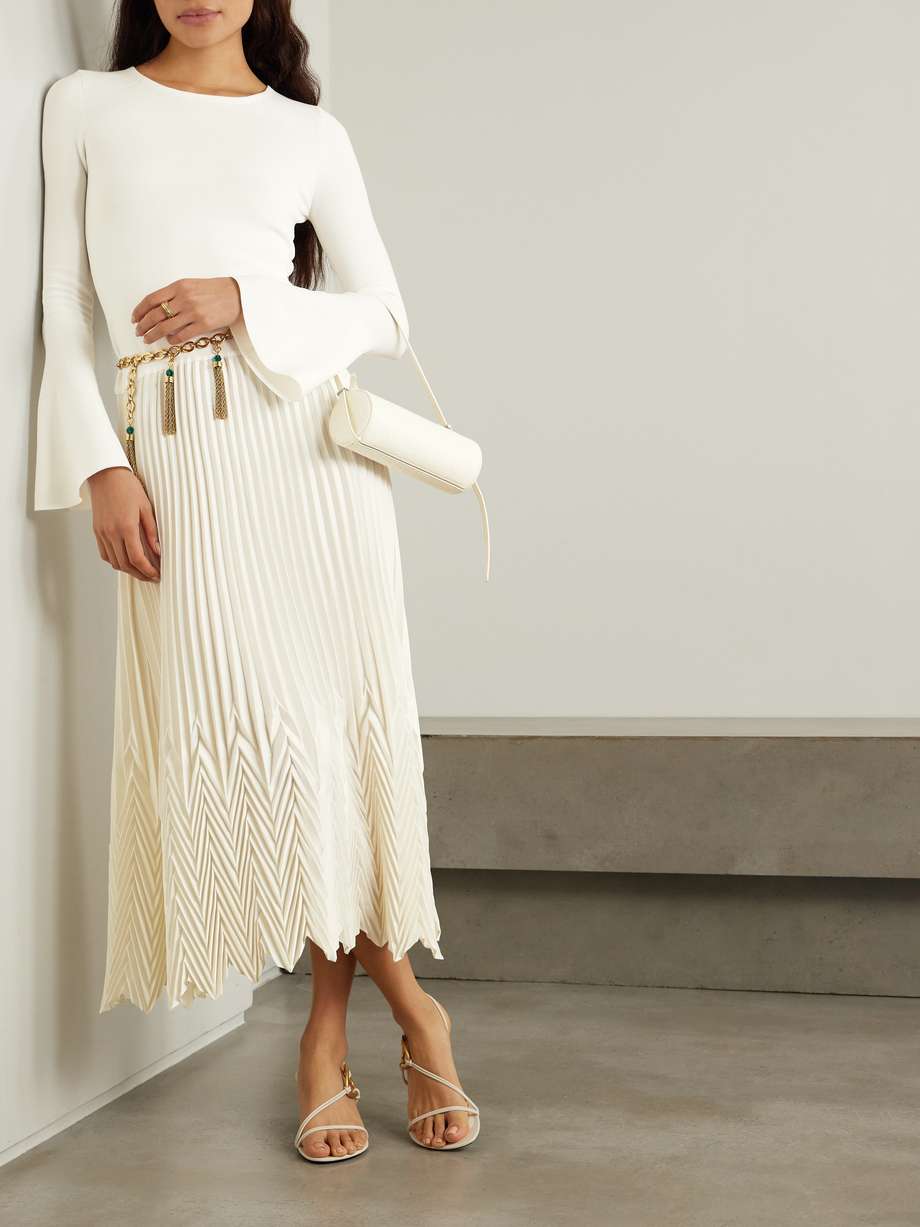 damoni jersey and plissé-satin midi dress