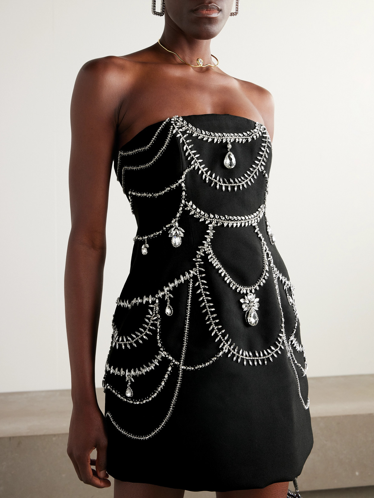 SIMKHAI ARTA STRAPLESS CRYSTAL-EMBELLISHED CADY MINI DRESS