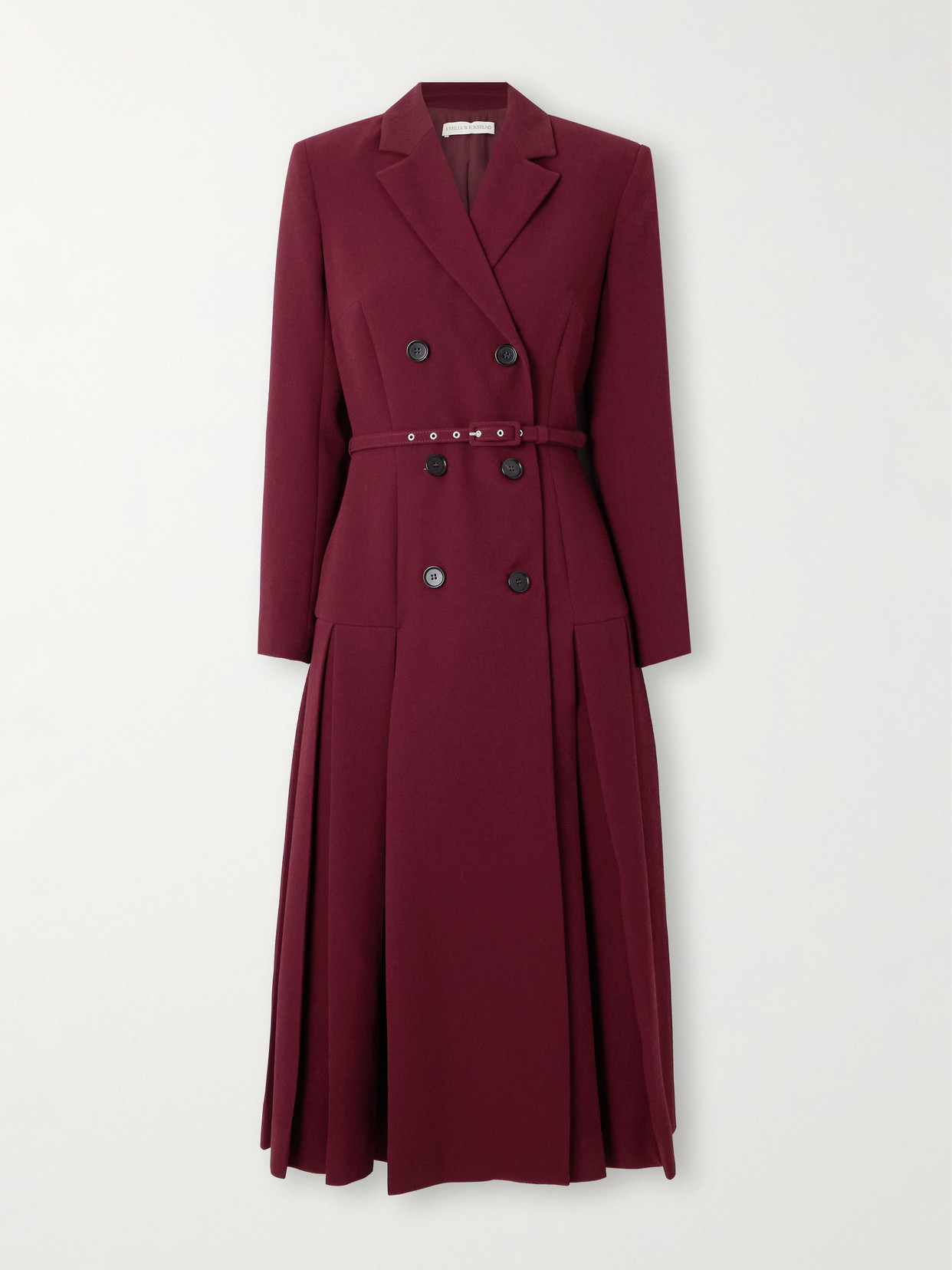 Emilia Wickstead Chaney Belted Double-breasted Crepe Coat In Burgundy