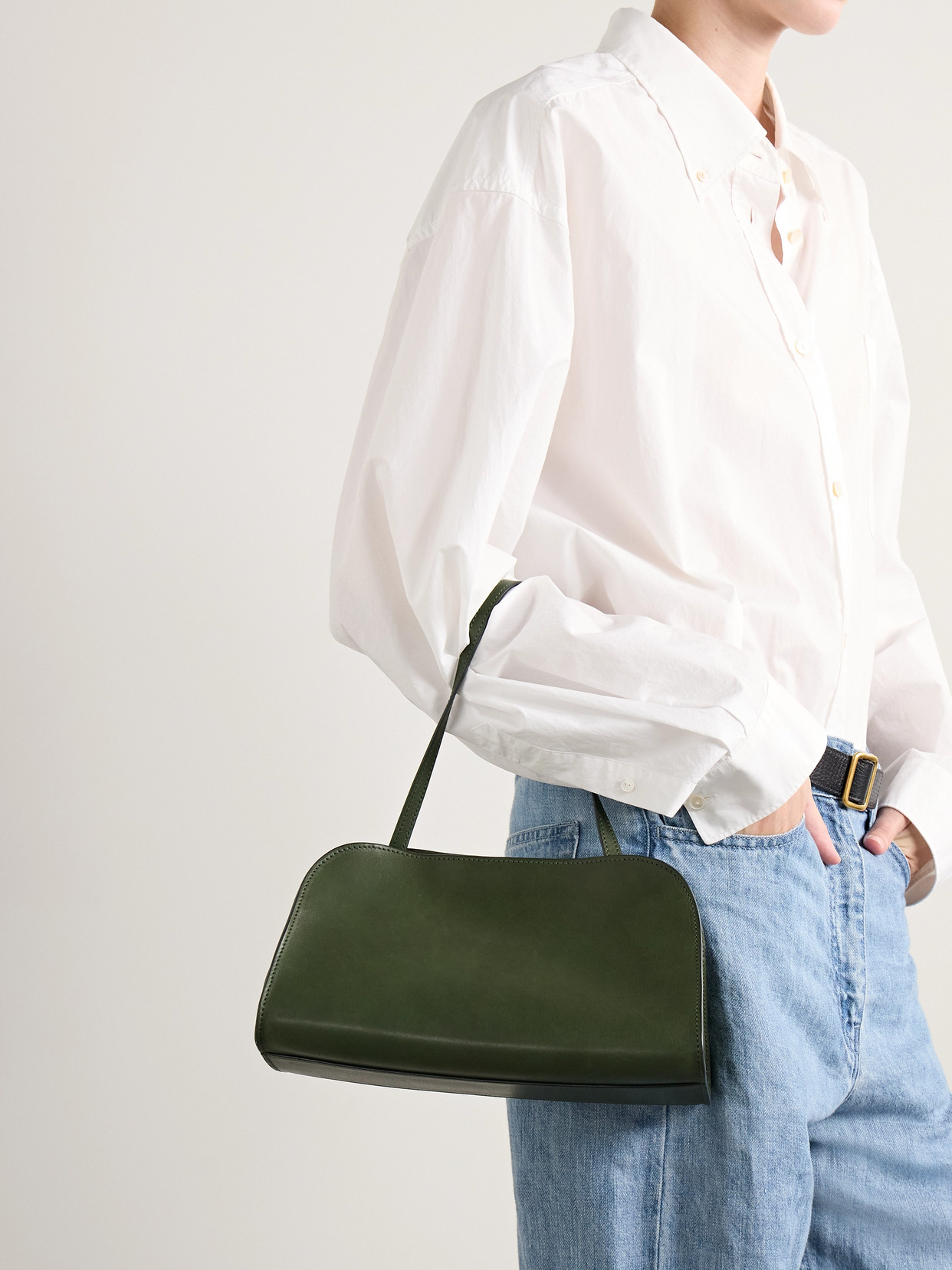 The Row Peggy Leather Tote In Green