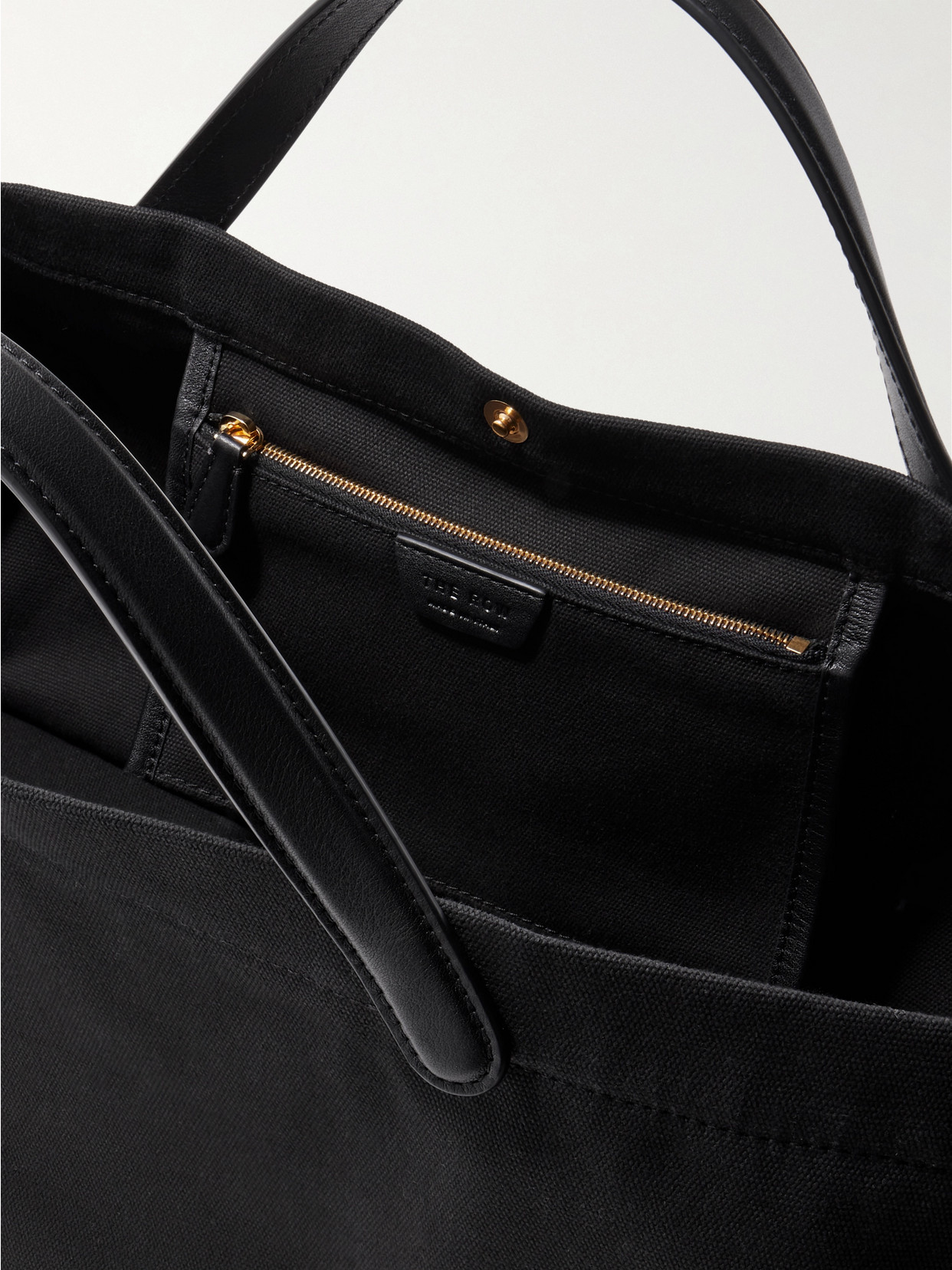 The Row Idaho Leather-trimmed Cotton-canvas Tote In Black