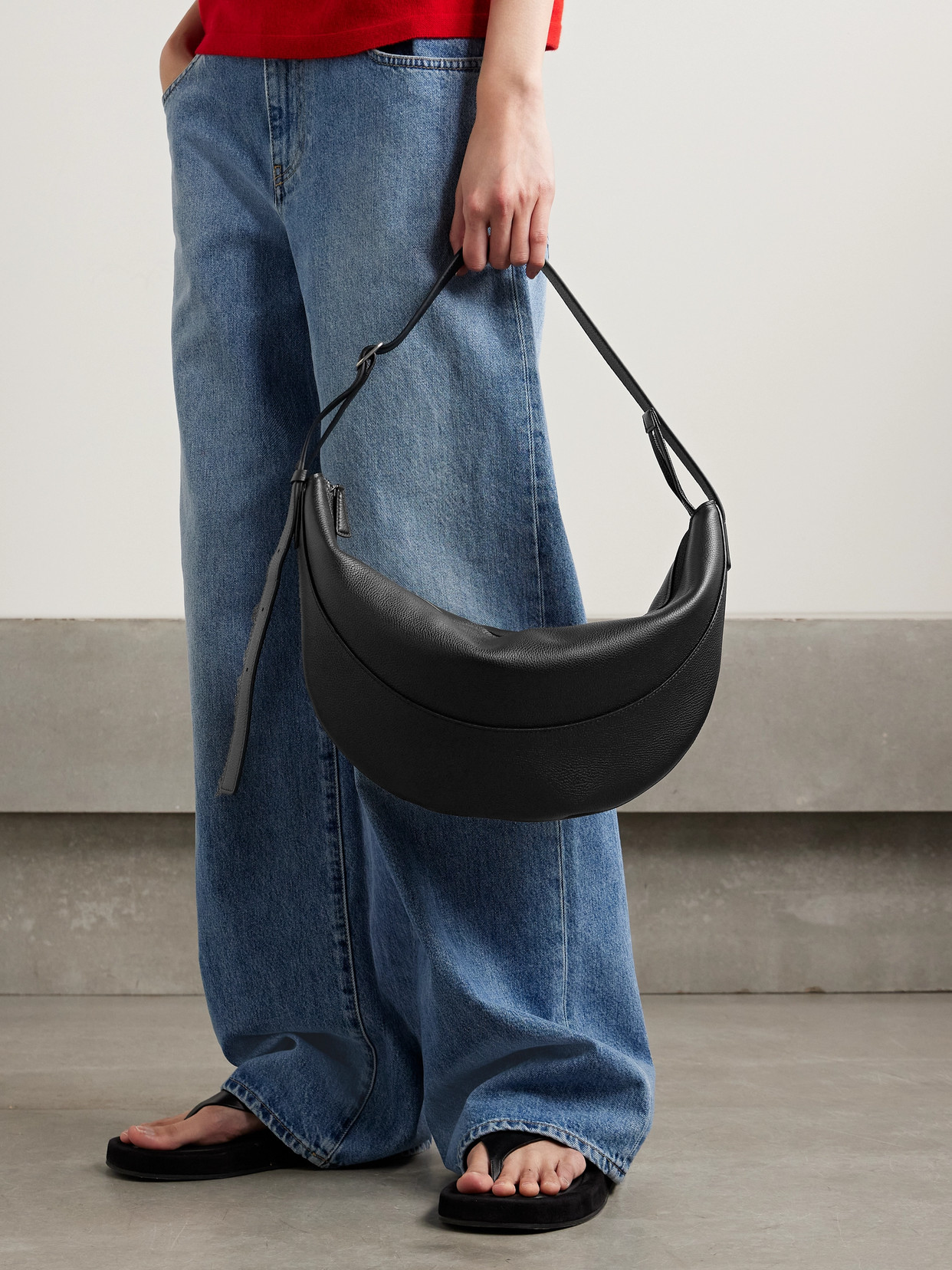 The Row Jouve Textured-leather Shoulder Bag In Black