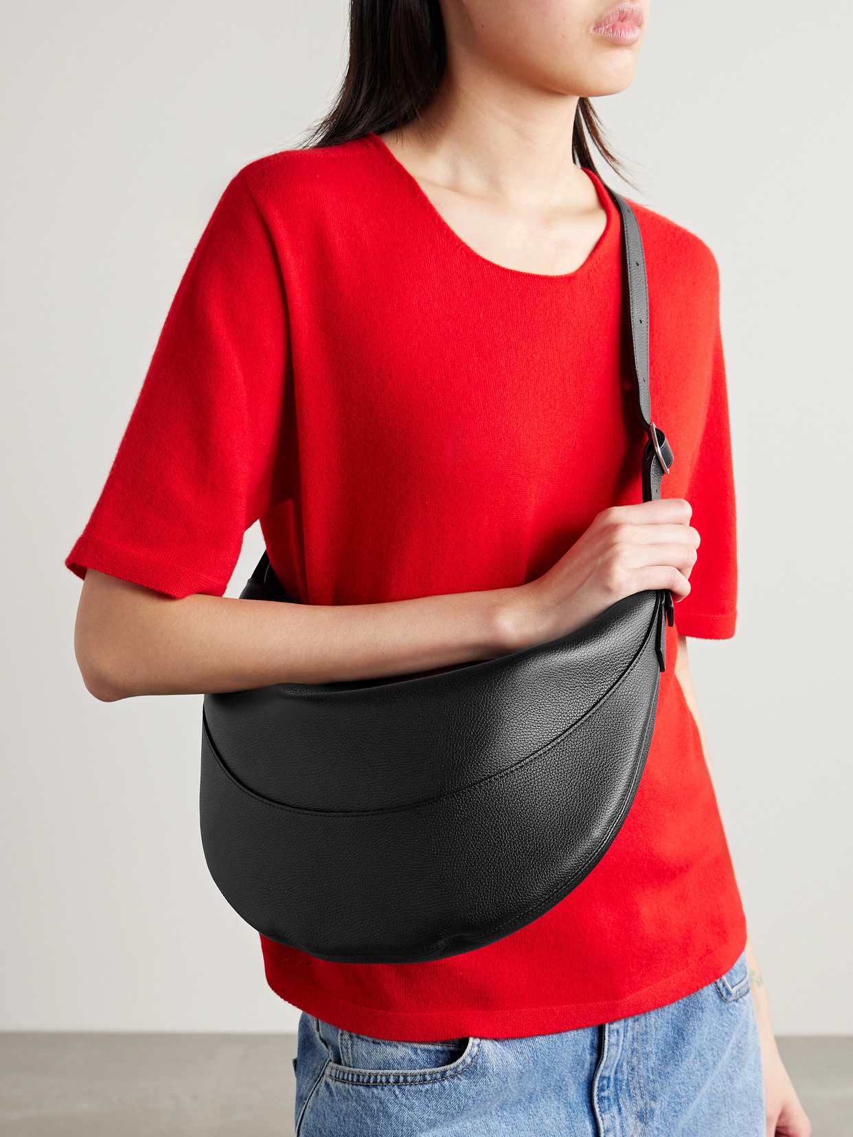 The Row Jouve Textured-leather Shoulder Bag In Black