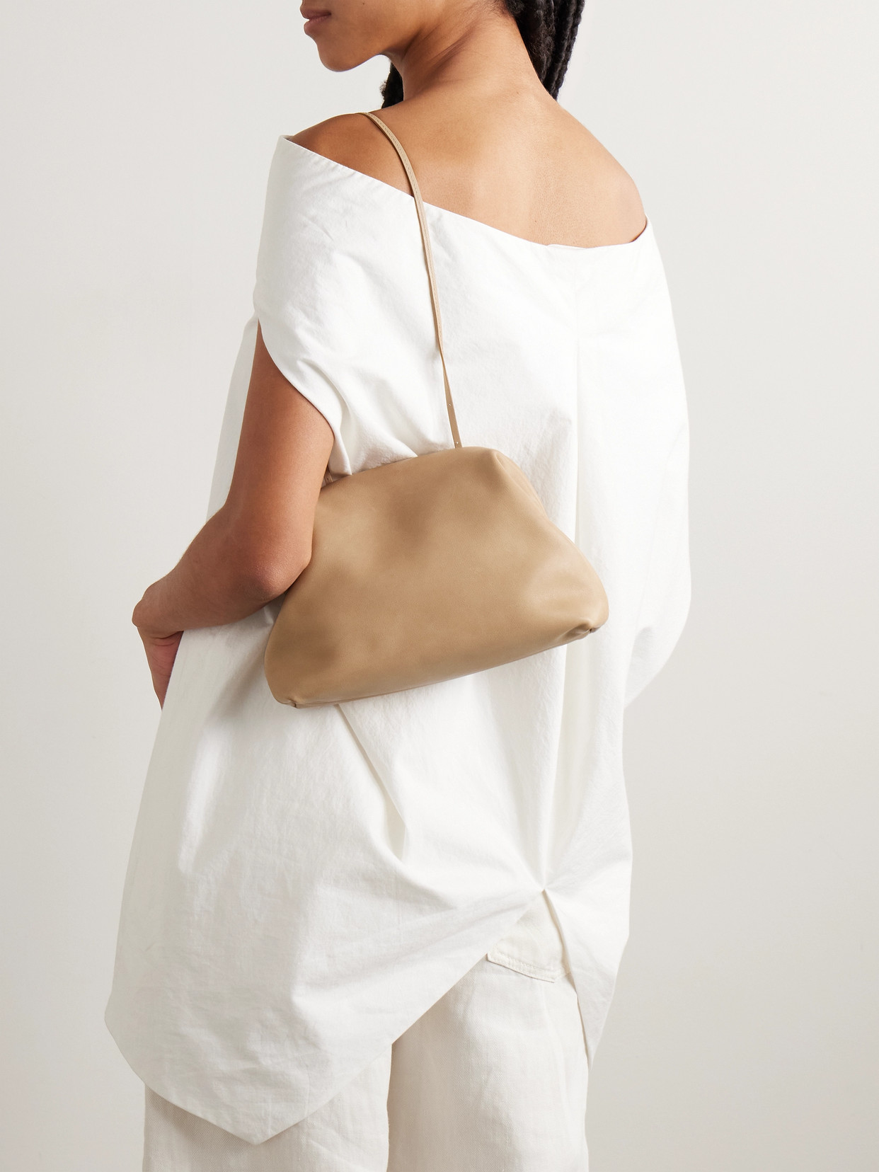 The Row Mira Leather Clutch In Neutrals