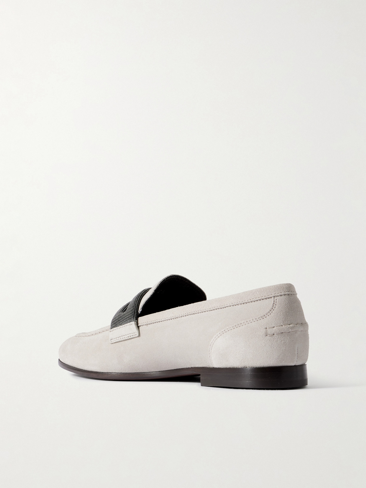 Brunello Cucinelli Bead-embellished Suede Loafers In Gray