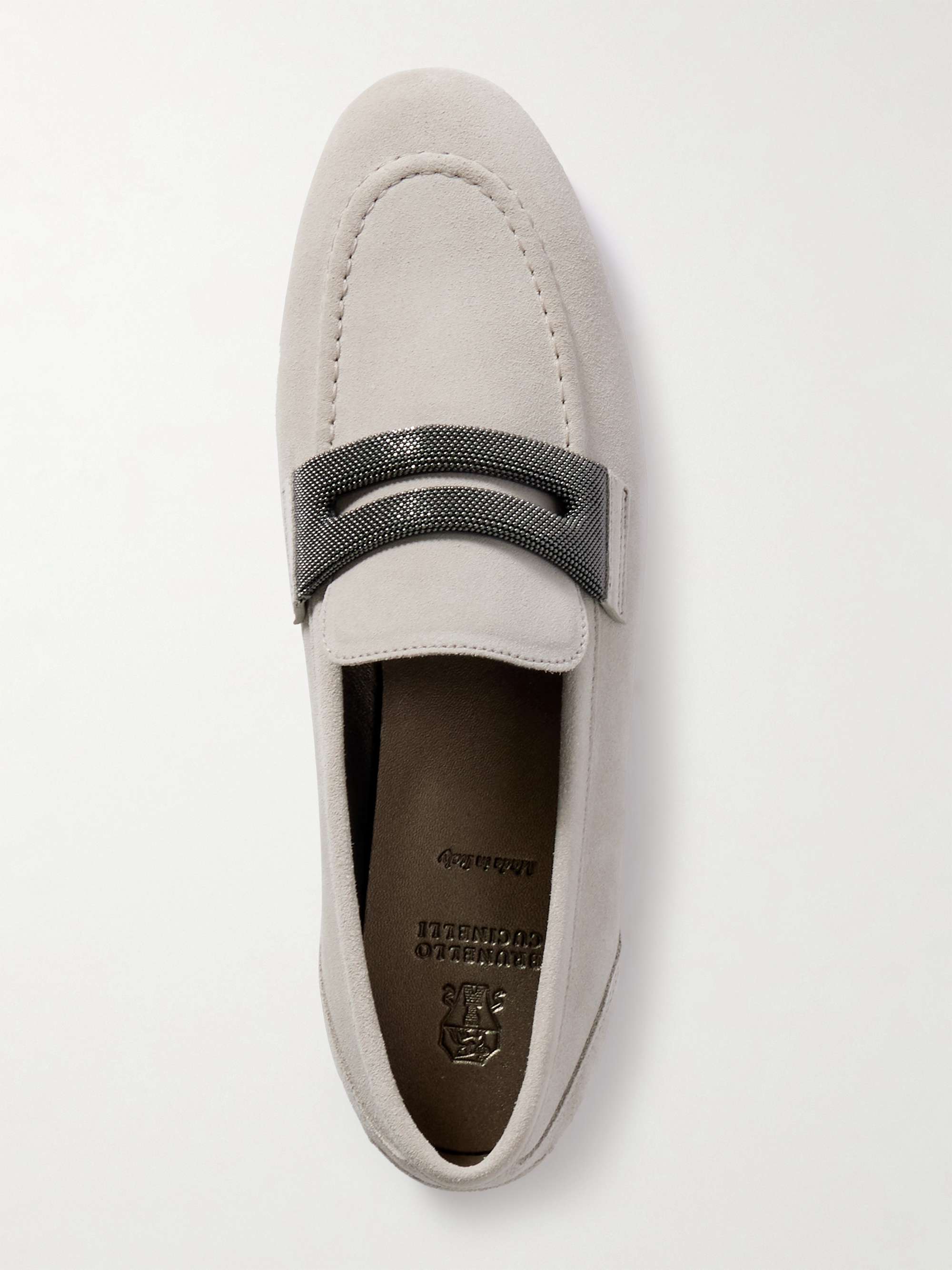 BRUNELLO CUCINELLI Bead-embellished suede loafers | NET-A-PORTER