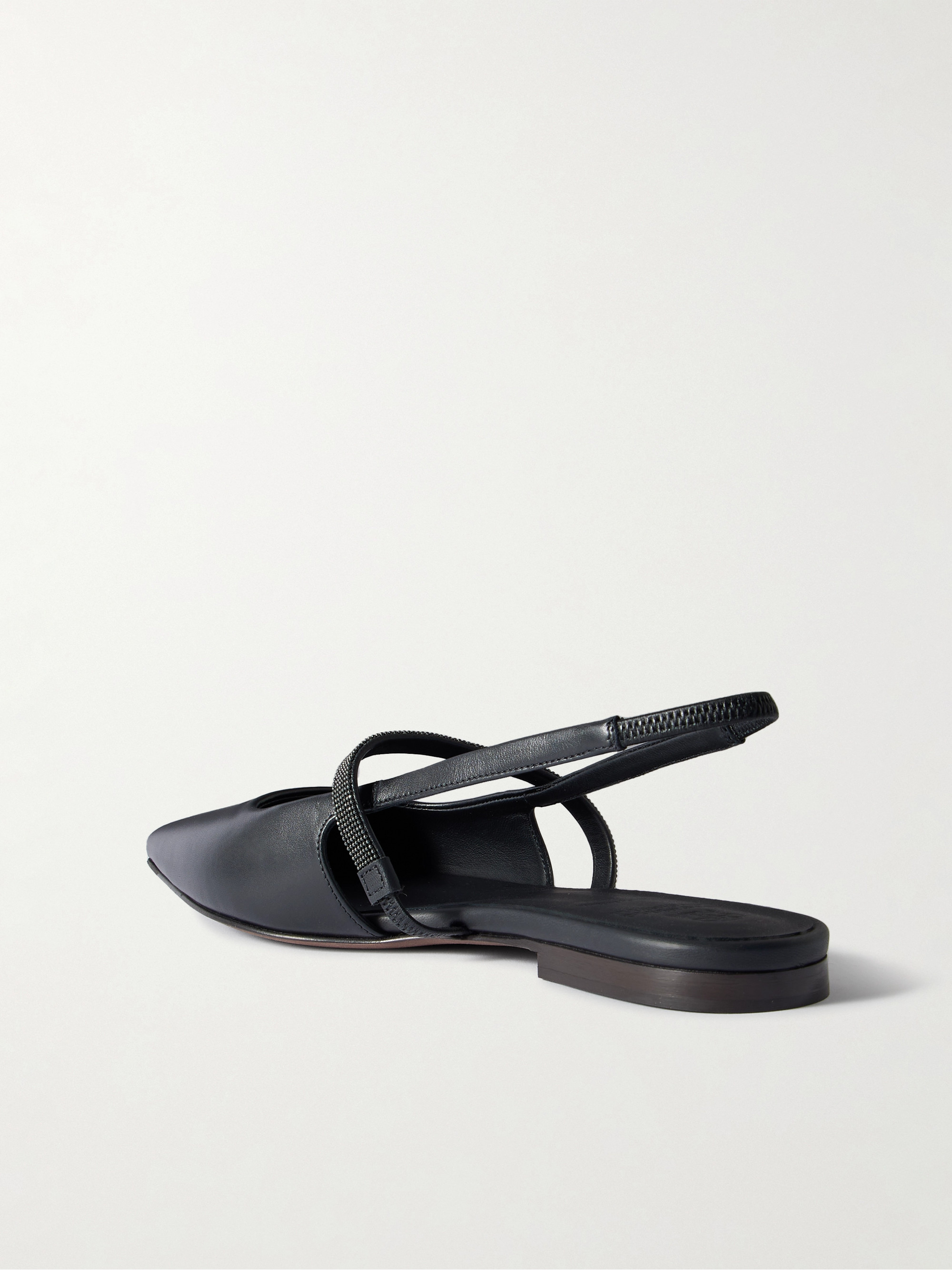 Brunello Cucinelli Embellished cutout leather slingback ballet flats