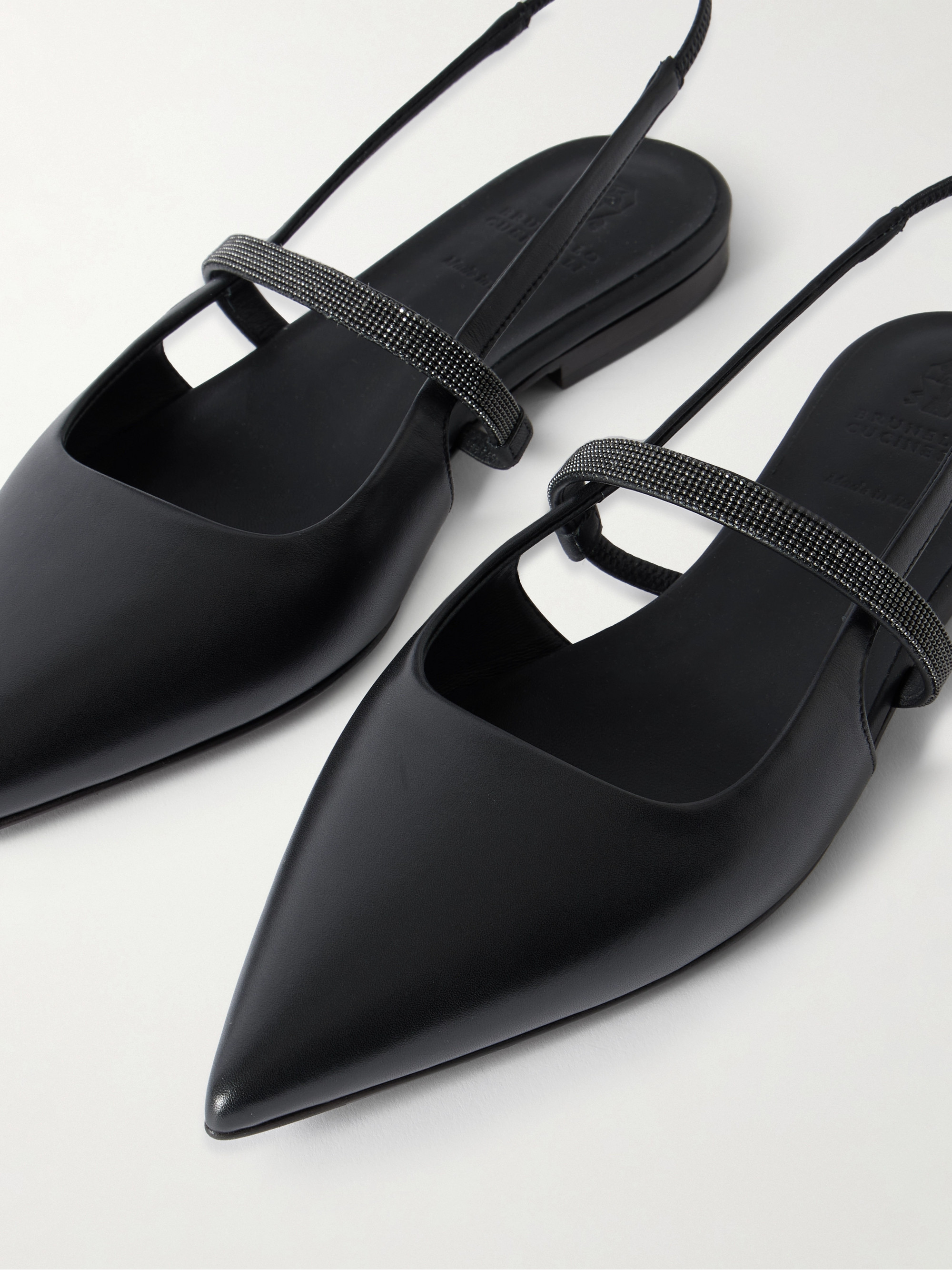 Brunello Cucinelli Embellished cutout leather slingback ballet flats