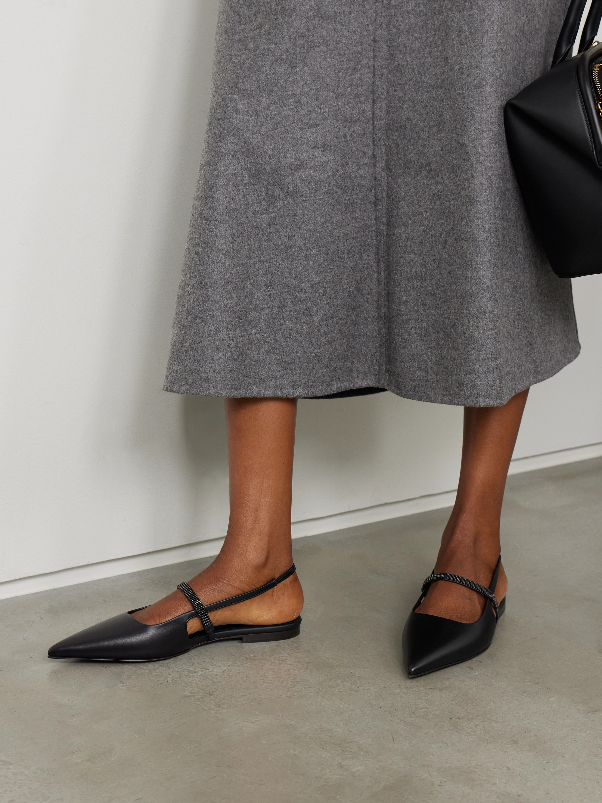 Brunello Cucinelli Embellished cutout leather slingback ballet flats