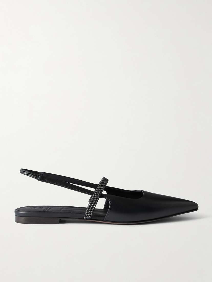 Brunello Cucinelli Embellished Cutout Leather Slingback Ballet Flats