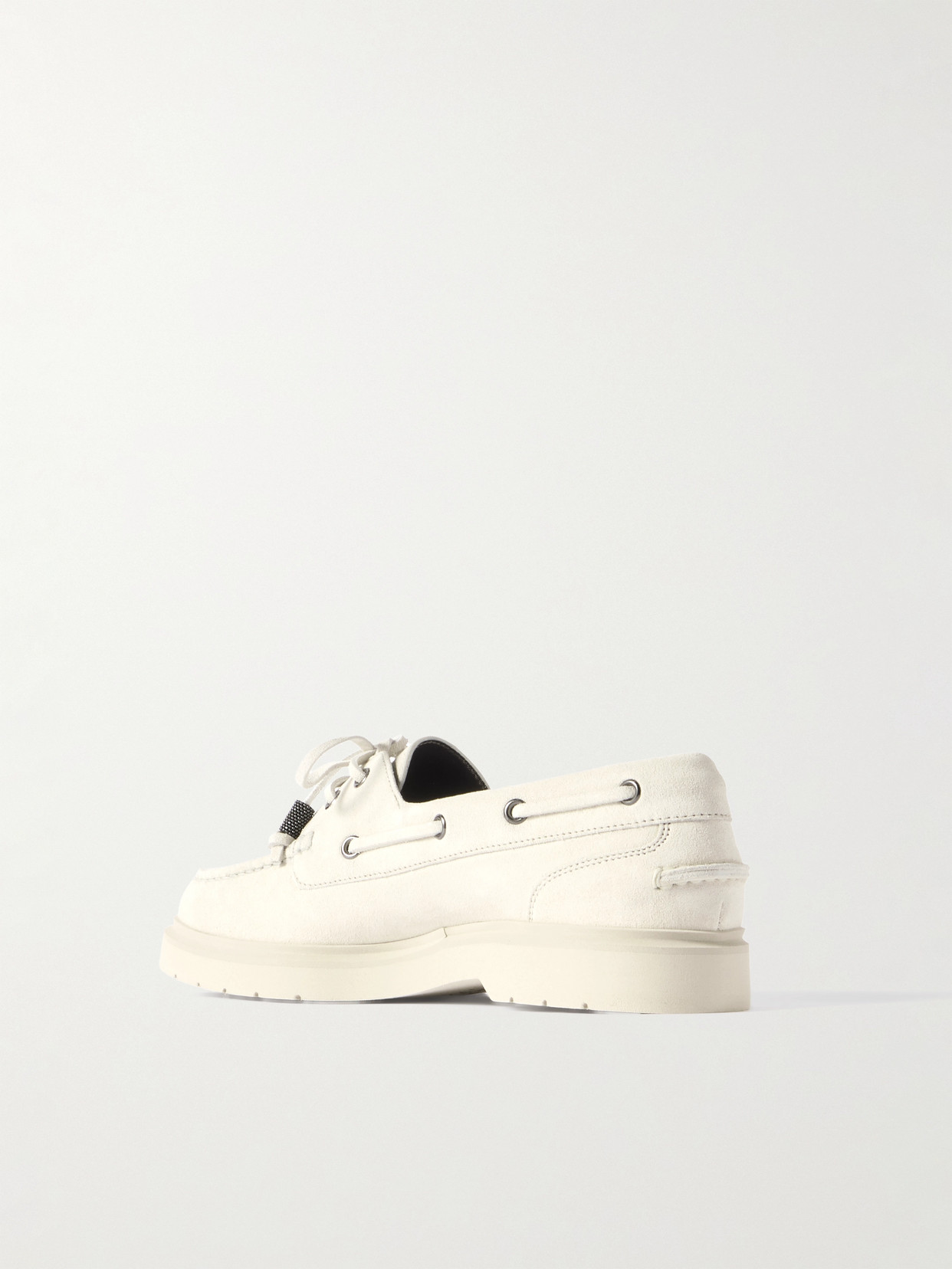 Brunello Cucinelli Bead-embellished Suede Loafers In Cream