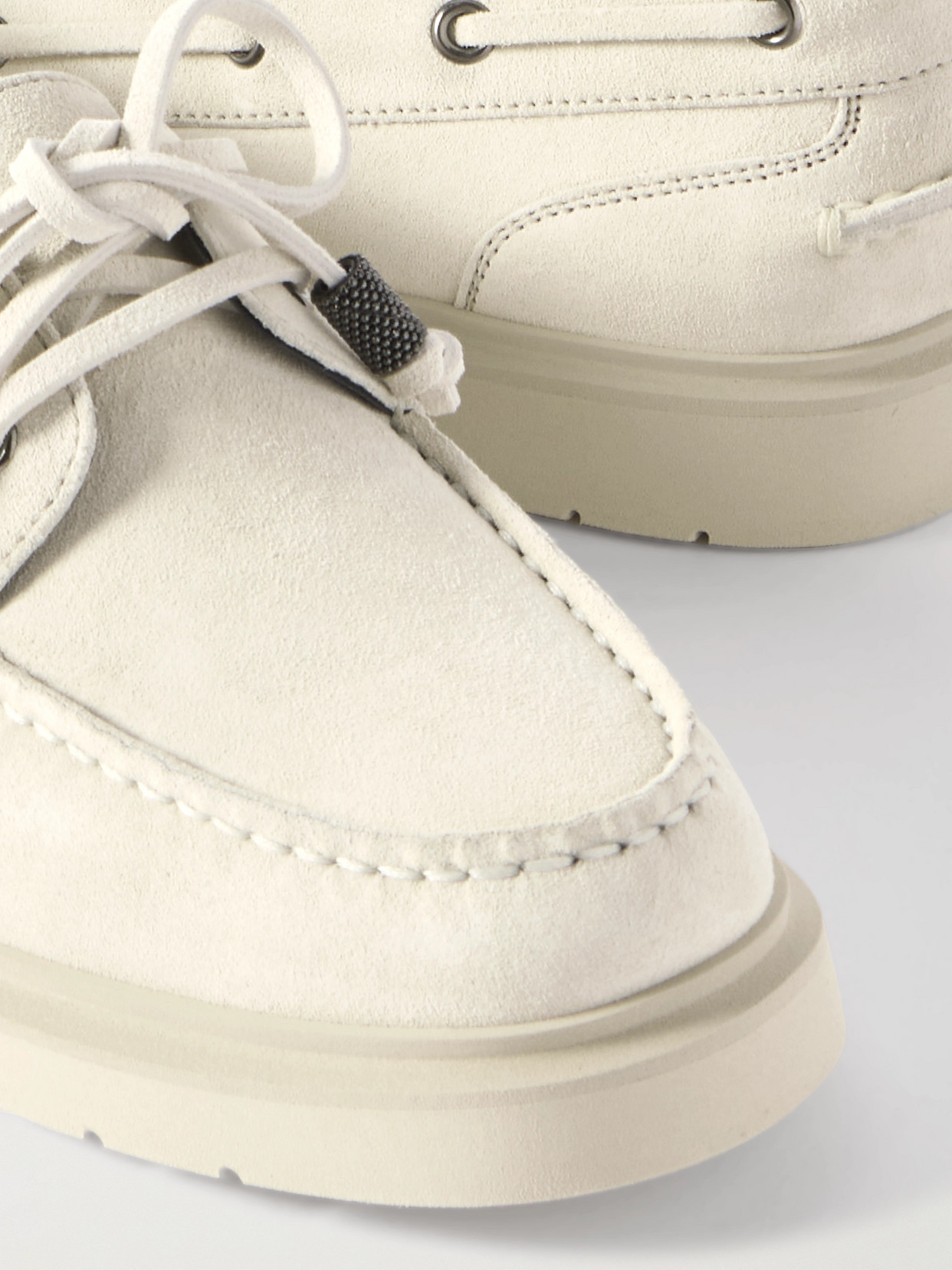 Brunello Cucinelli Bead-embellished Suede Loafers In Cream