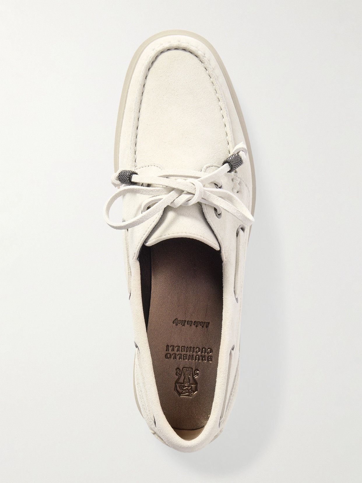 Brunello Cucinelli Bead-embellished Suede Loafers In Cream