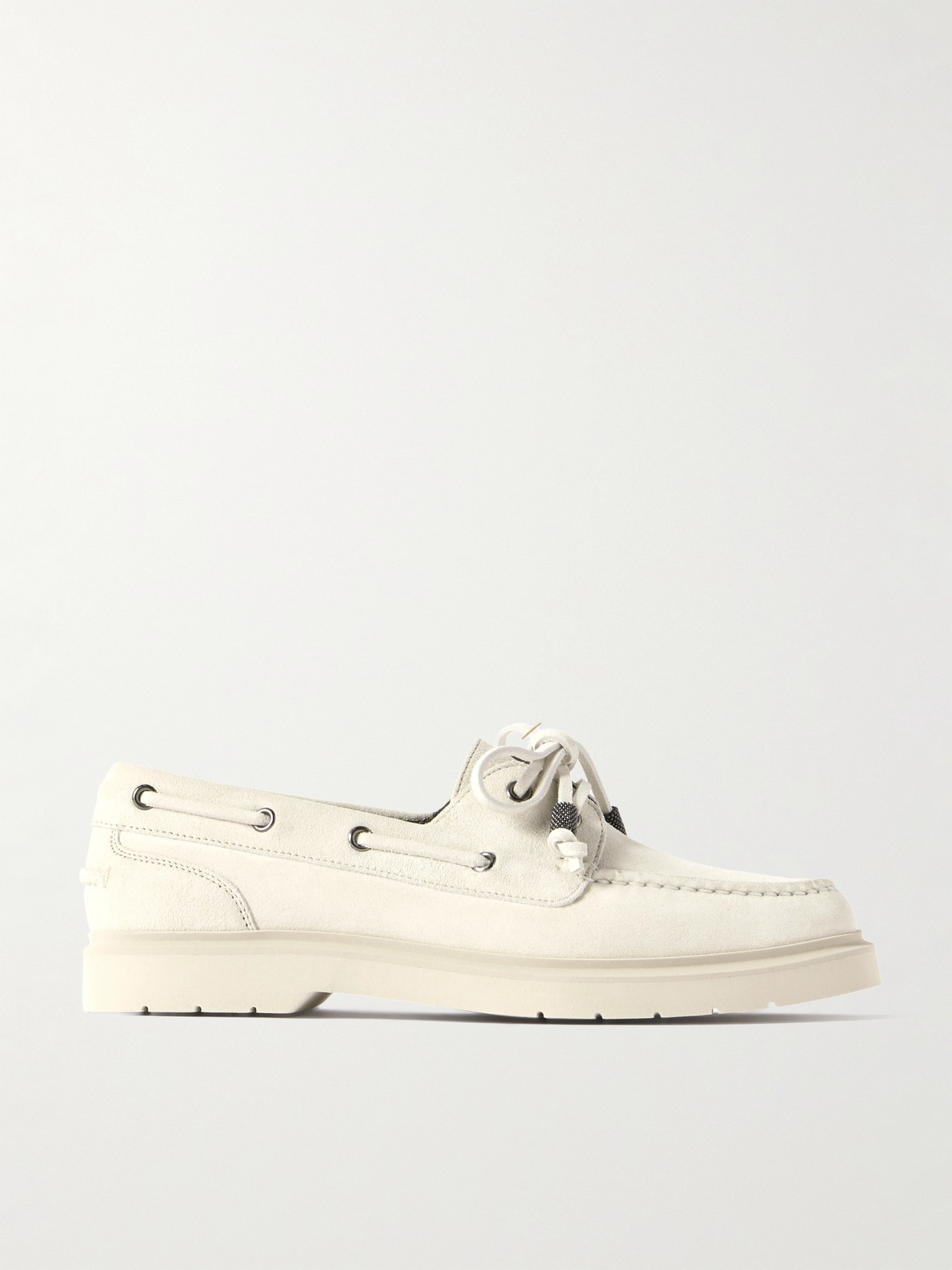 Brunello Cucinelli Bead-embellished Suede Loafers In Cream