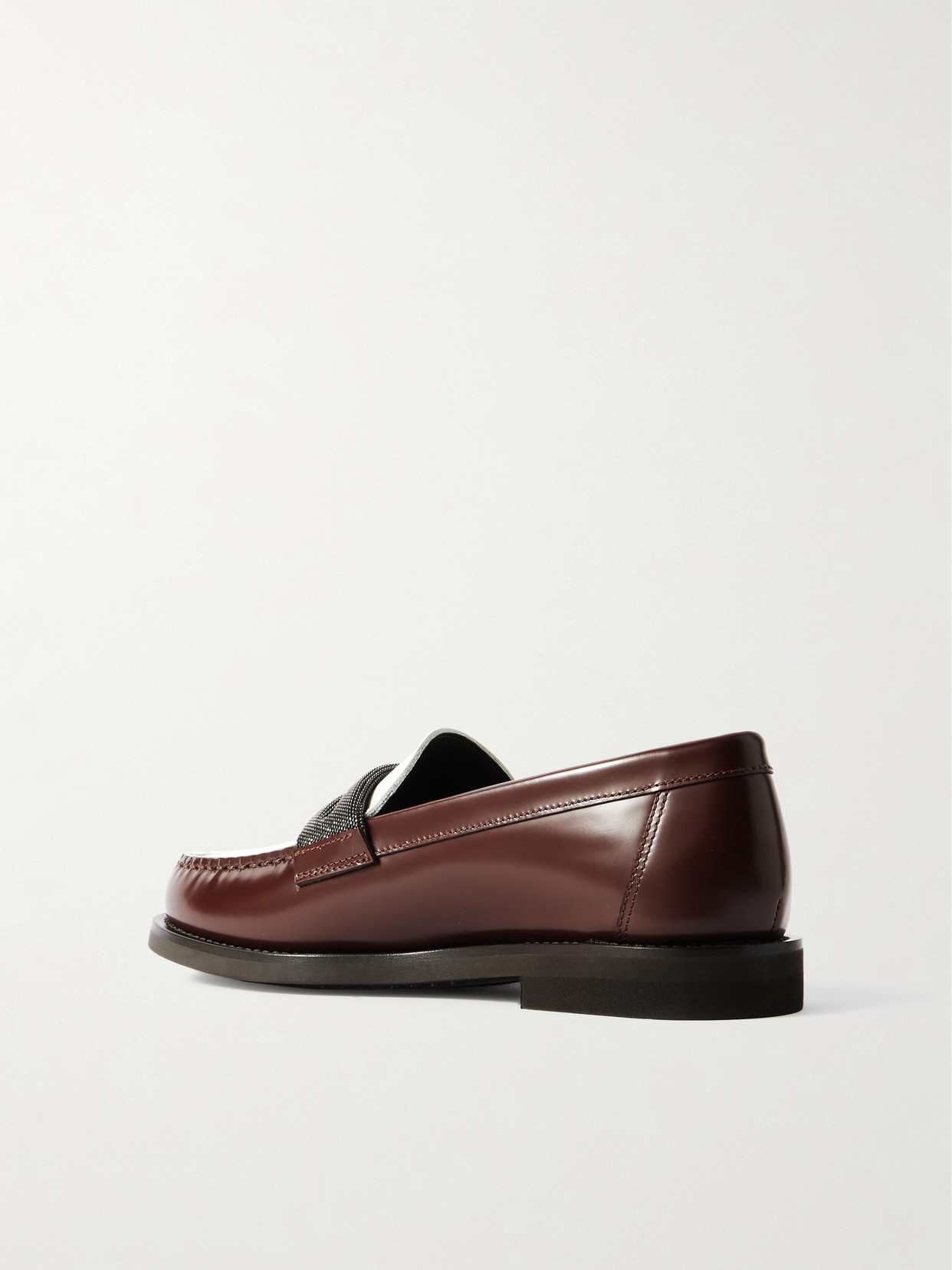 Brunello Cucinelli Bead-detailed Leather Loafers In Brown