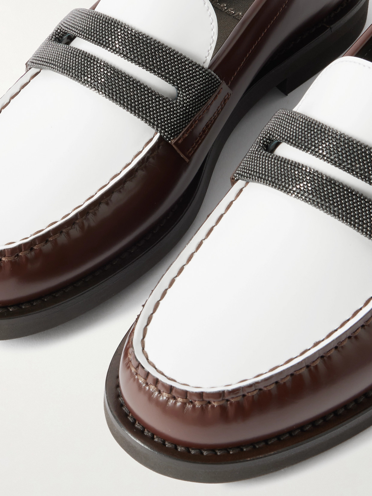 Brunello Cucinelli Bead-detailed Leather Loafers In Brown
