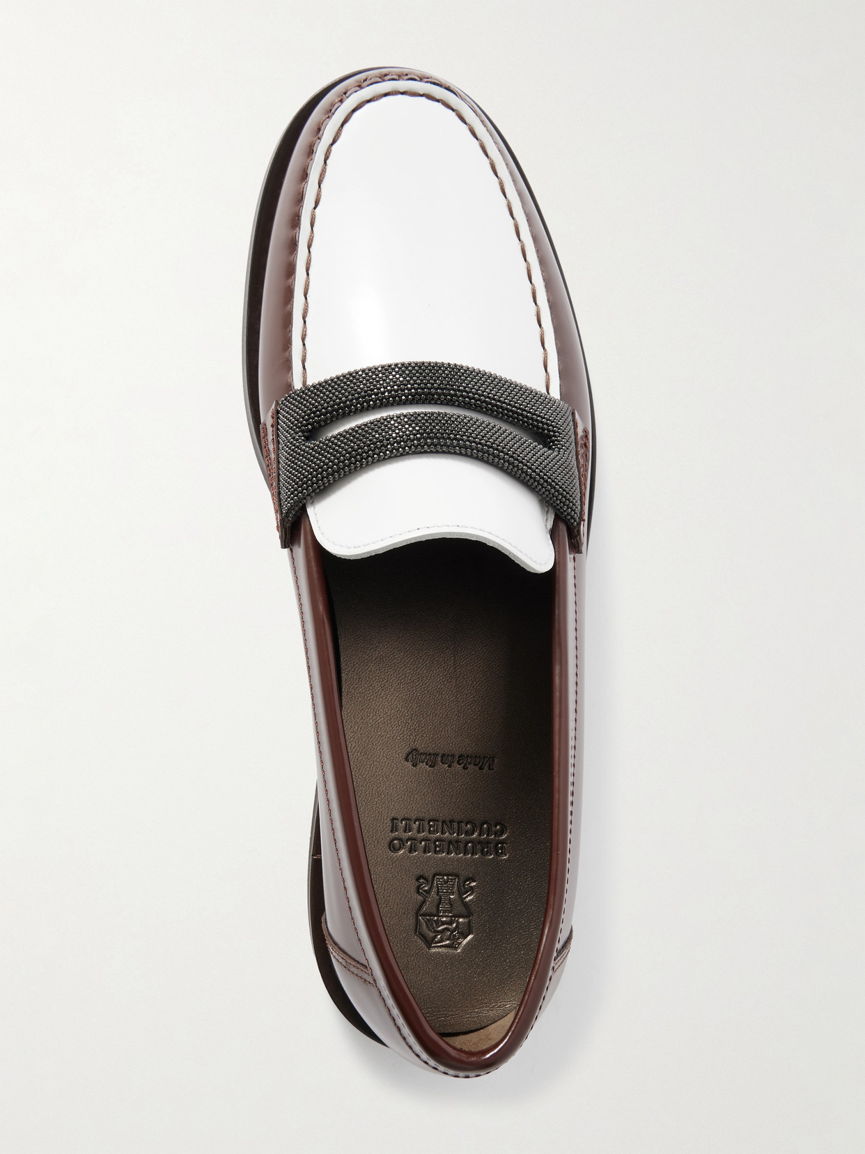 Brunello Cucinelli Bead-detailed Leather Loafers In Brown