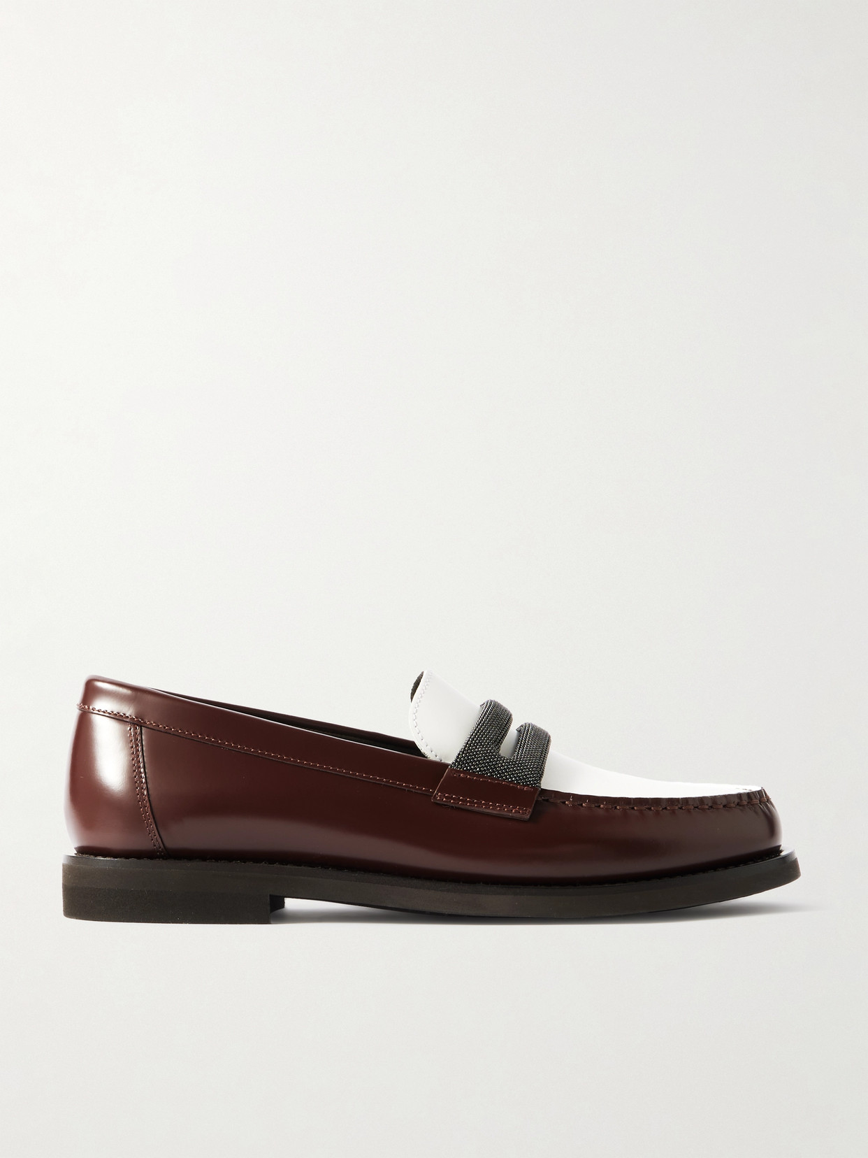 Brunello Cucinelli Bead-detailed Leather Loafers In Brown