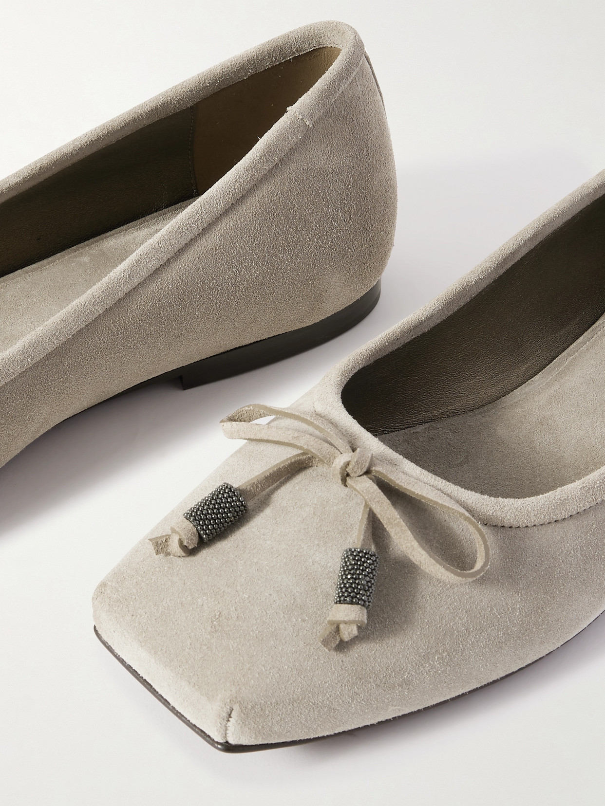 Brunello Cucinelli Bead-embellished Suede Ballet Flats In Neutrals
