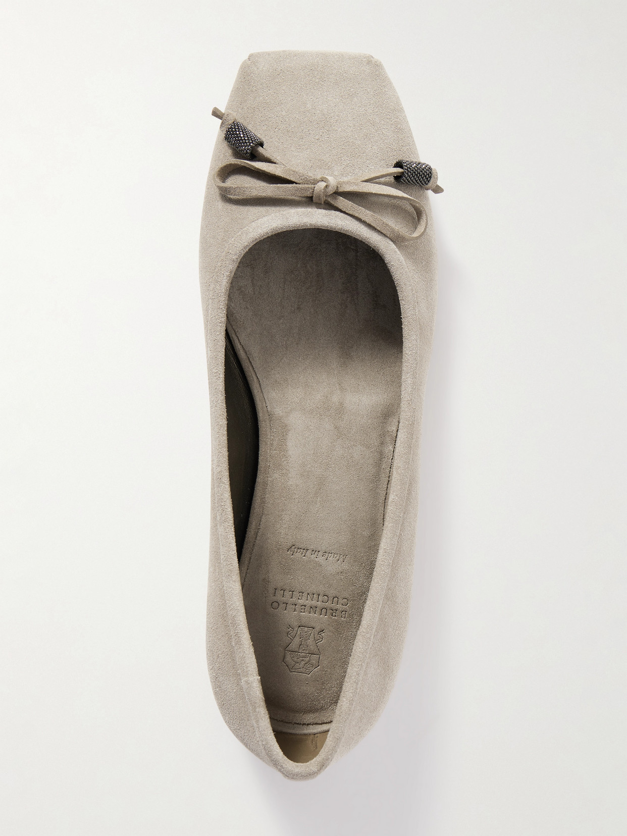 Brunello Cucinelli Bead-embellished Suede Ballet Flats In Neutrals