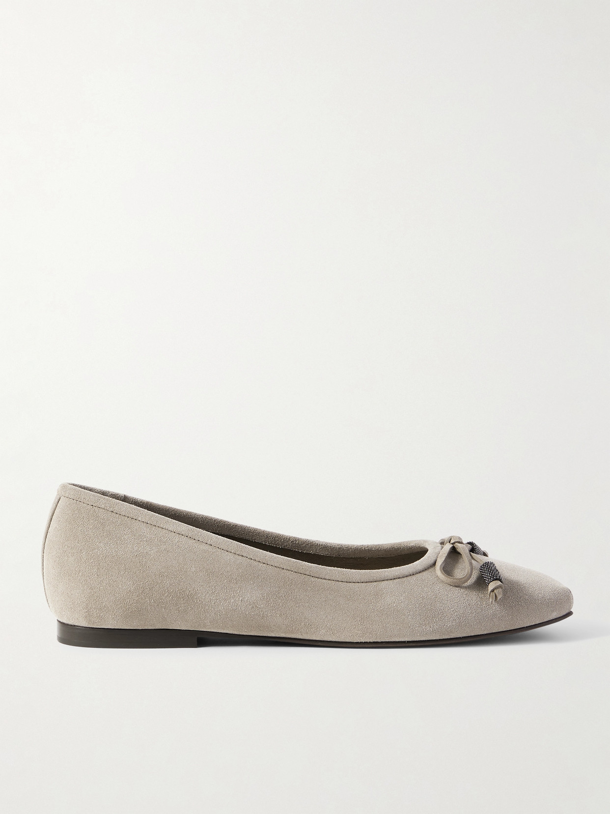 Brunello Cucinelli Bead-embellished Suede Ballet Flats In Neutrals