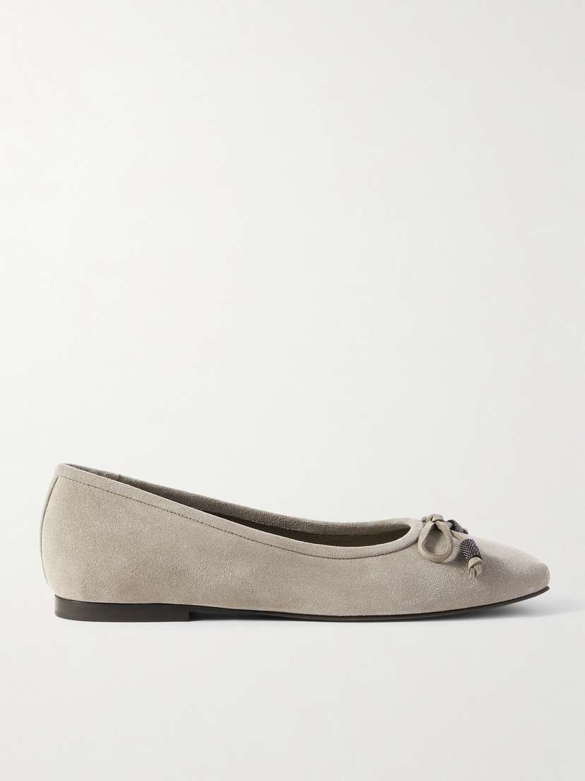 Brunello Cucinelli Bead-embellished Suede Ballet Flats