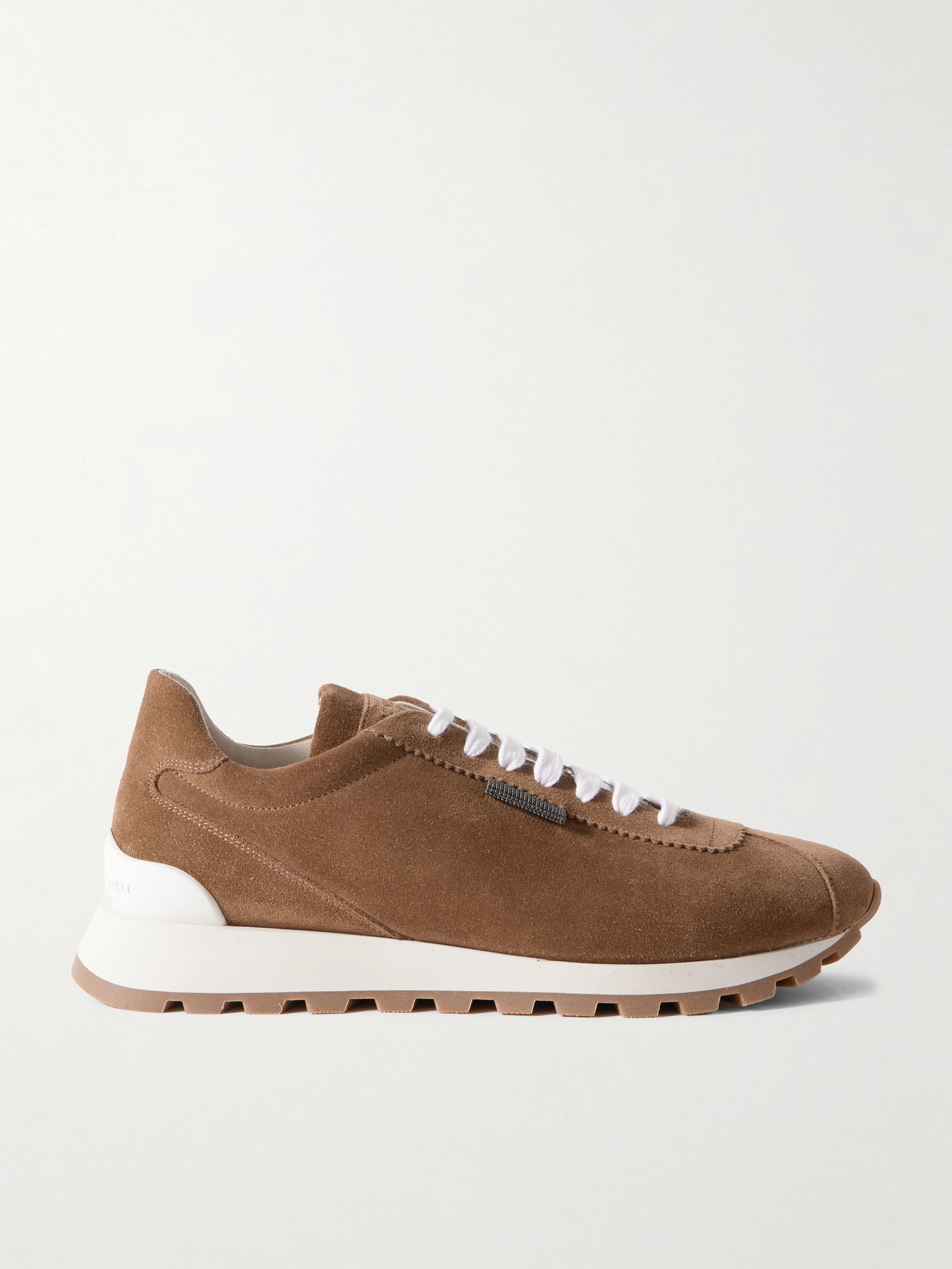 Brunello Cucinelli Bead-embellished Suede Sneakers In Brown